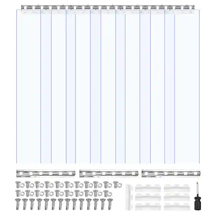 Front. VEVOR - Clear PVC Strip Curtain, 84 in Height x 42 in Width x 0.08 in Thickness, 7 PCS Walk in Freezer Cooler Curtain Strips - Light Blue.