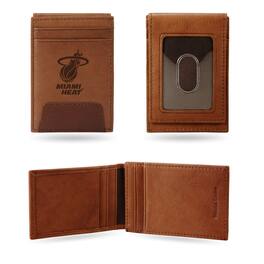 Rico Industries - Miami Heat NBA Embossed Premium Brown Leather Front Pocket Money Clip Wallet - Multi