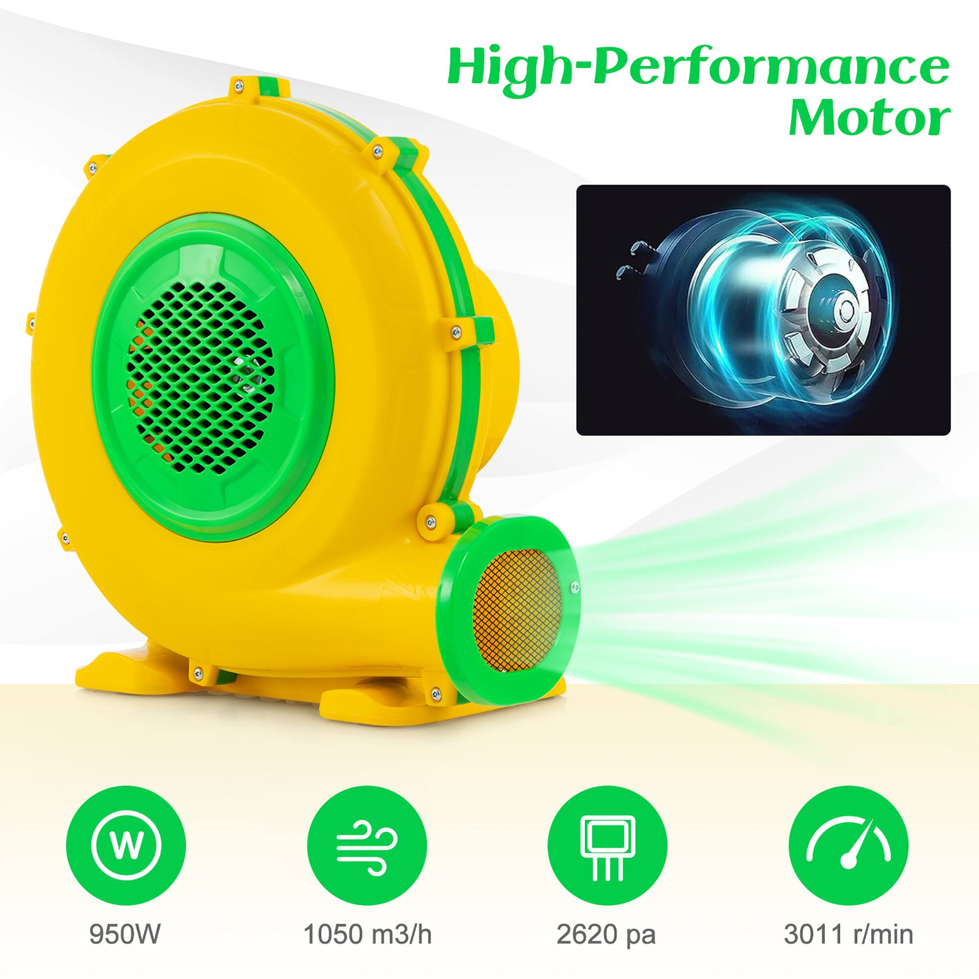 High-Performance Motor  
950W  
1050 m³/h  
2620 pa  
3011 r/min