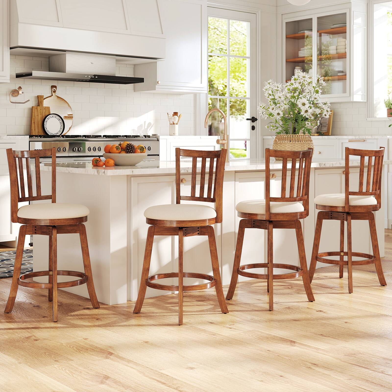 Alt View 1. Gymax - Gymax 25'' Swivel Counter Barstools Set of 4 w/Backrest & Upholstered Seat Footrest - Brown.