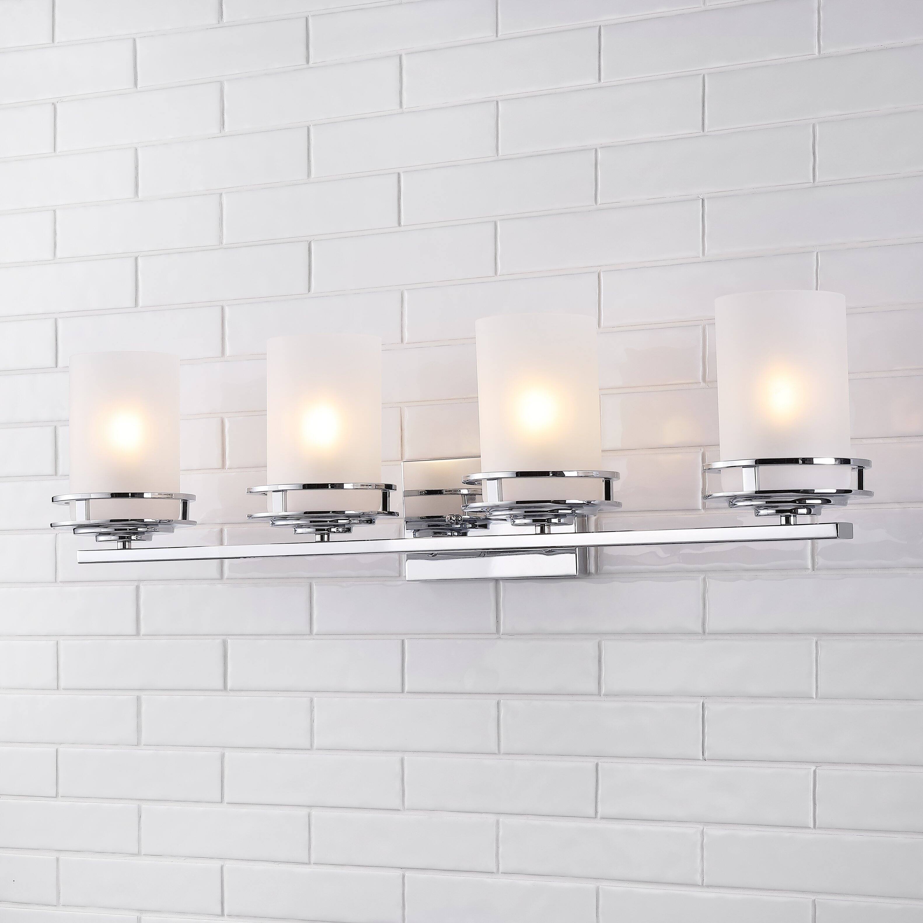 Alt View 1. Jonathan Y - Fairfax 32" 4-Light Metal/Frosted Glass Contemporary Glam LED Vanity Light, Chrome - Chrome.
