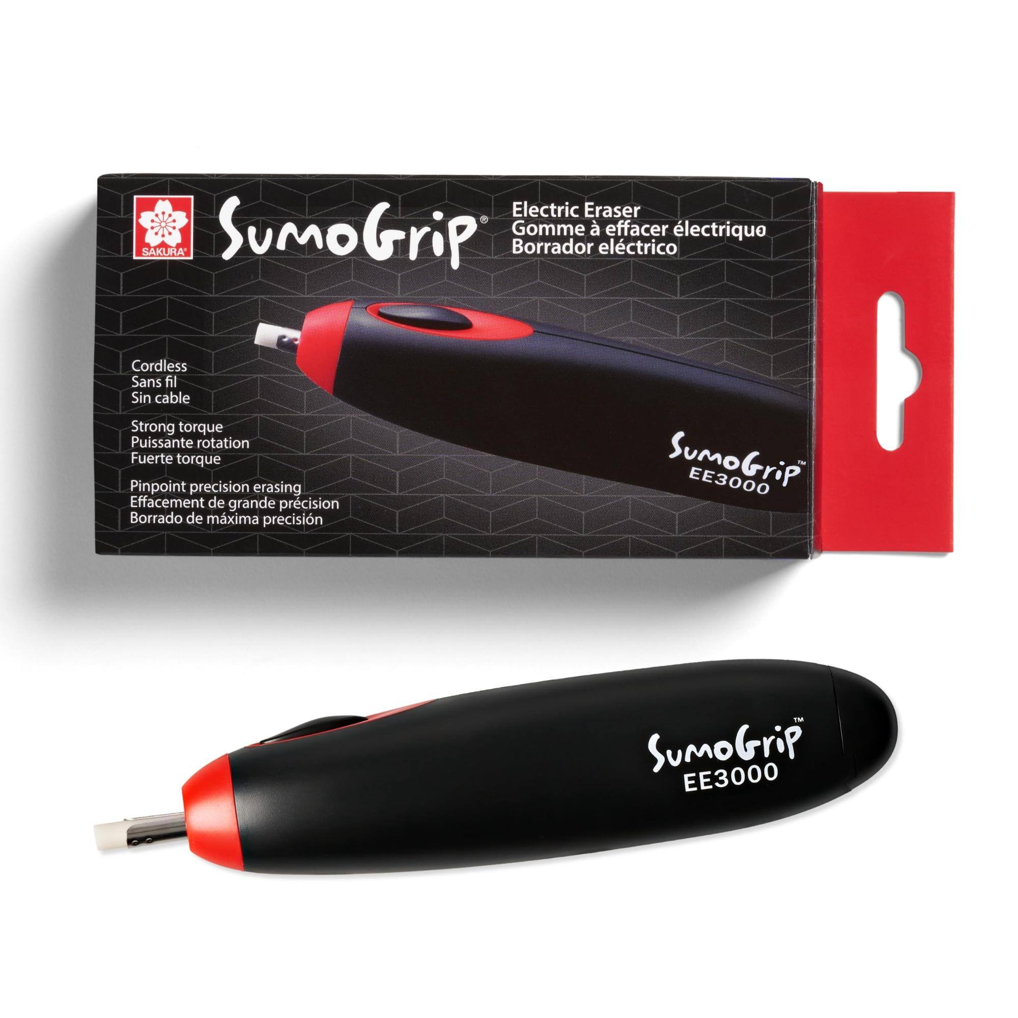 Electric Eraser SumoGrip Gomme à effacer électrique SAKURA' Borrador eléctrico  
Cordless Sans fil Sin cable  
Strong torque Puissante rotation Fuerte torque  
Pinpoint precision erasing Effacement de grande précision Borrado de máxima precisión  
SumoGrip EE3000  
TM SumoGrip EE3000