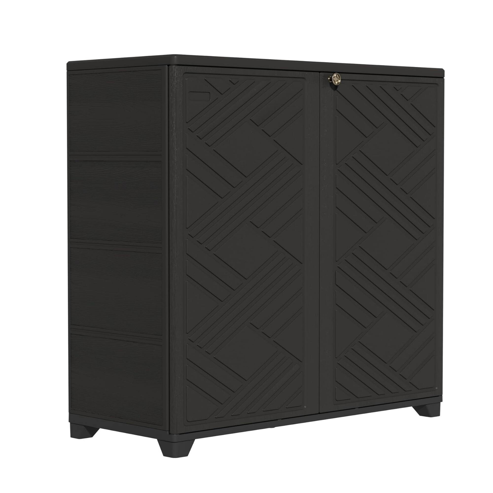 Front. Yardgrace - Diamond-Shaped Outdoor Storage Cabinet, Space-Saving for Balcony, Patio & Entryway Small Item Organization,Resin - black.