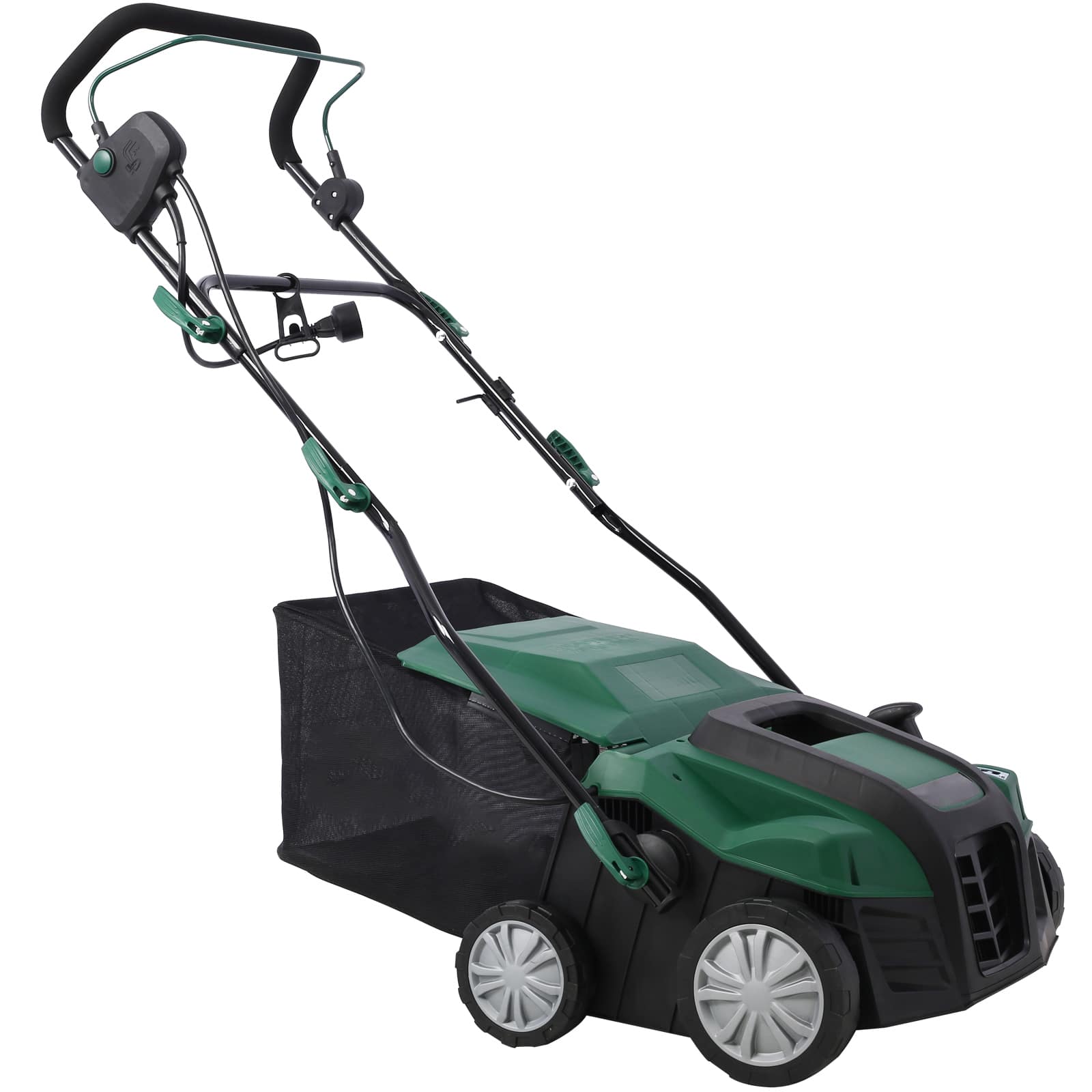 Ecooso - 2-in-1 16" Electric Lawn Dethatcher and Scarifier with 15 Amp Motor and 58QT Collection Bag - Green