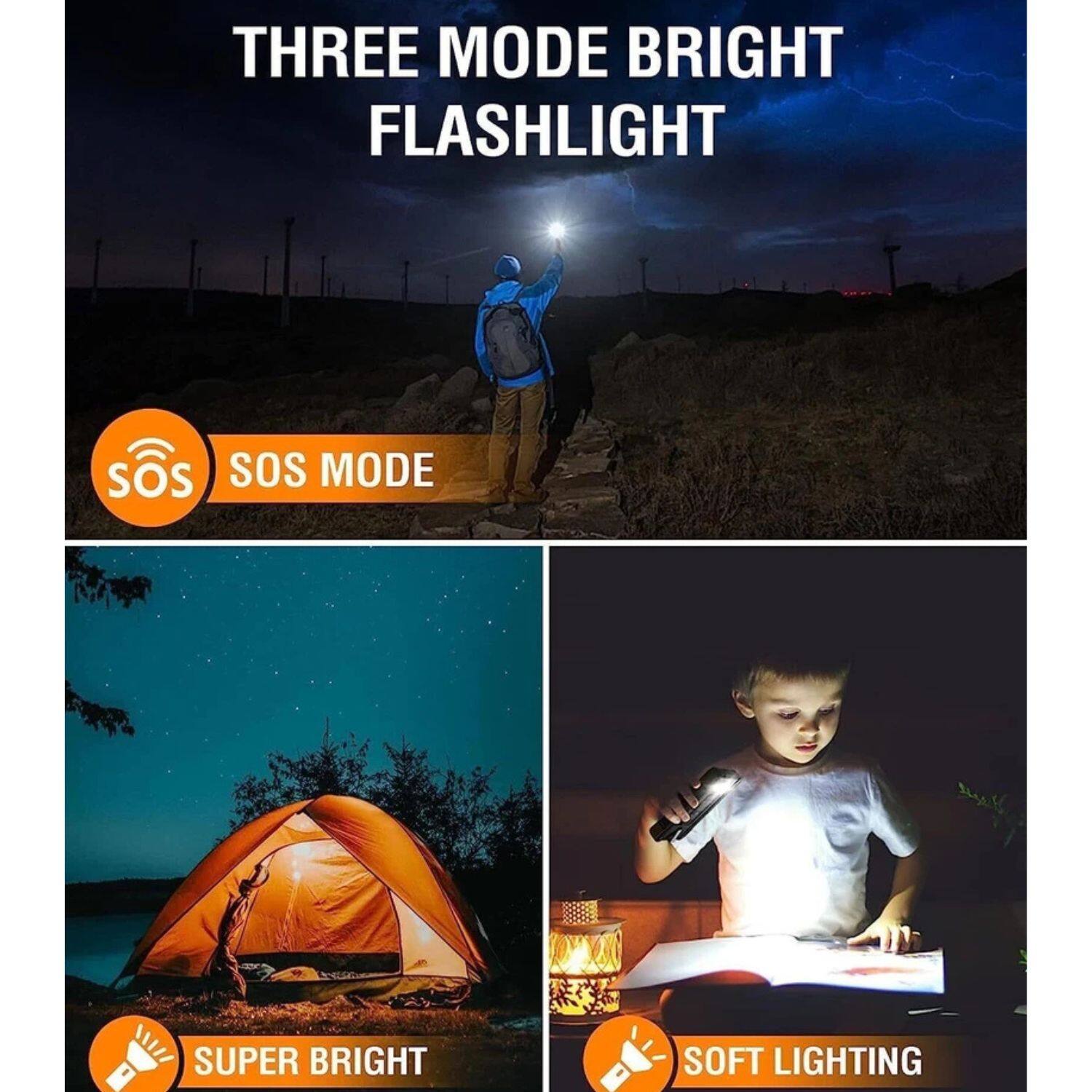 THREE MODE BRIGHT FLASHLIGHT

SOS MODE

SUPER BRIGHT

SOFT LIGHTING