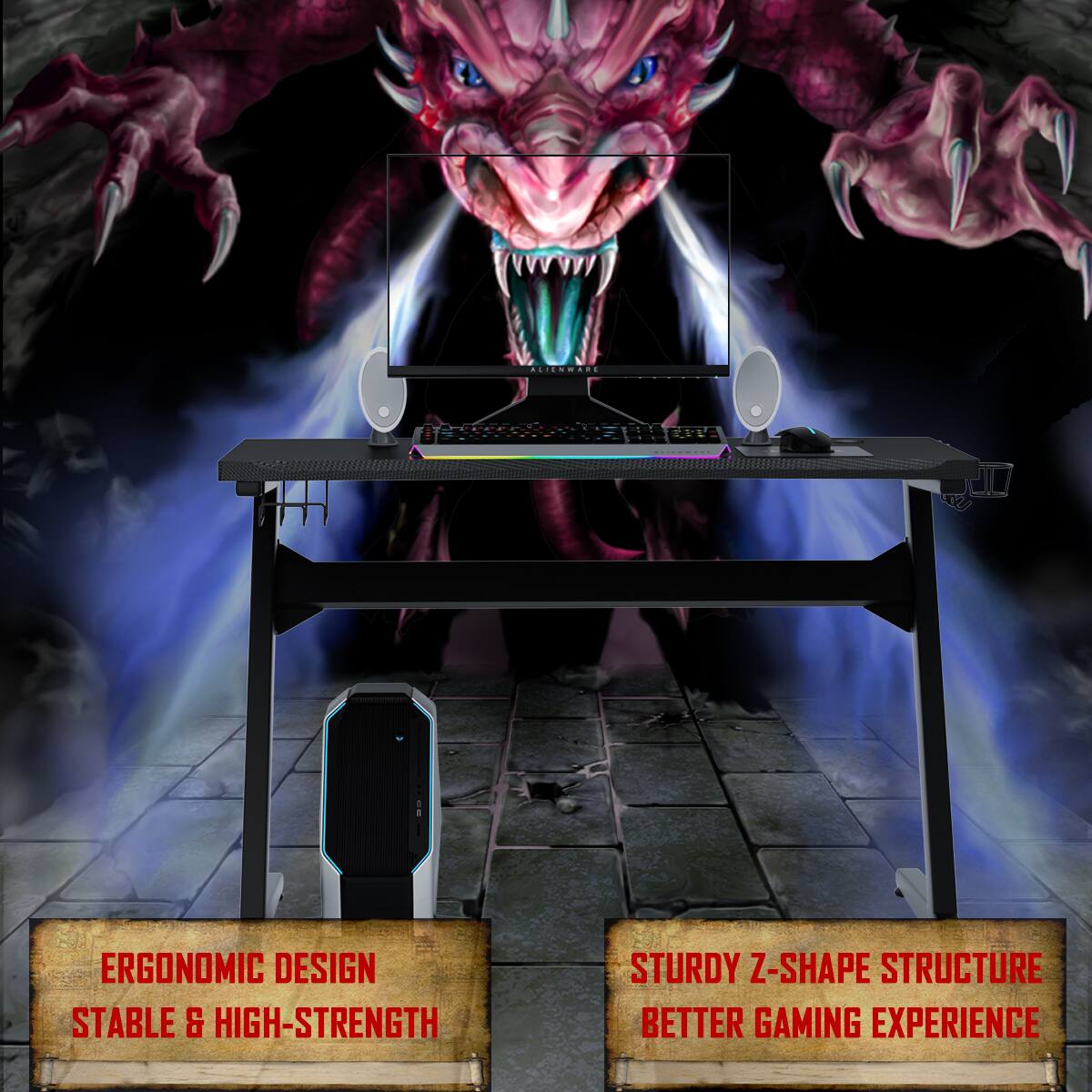 Ergonomic Design, Stable & High-Strength, Sturdy Z-Shape Structure, Better Gaming Experience.