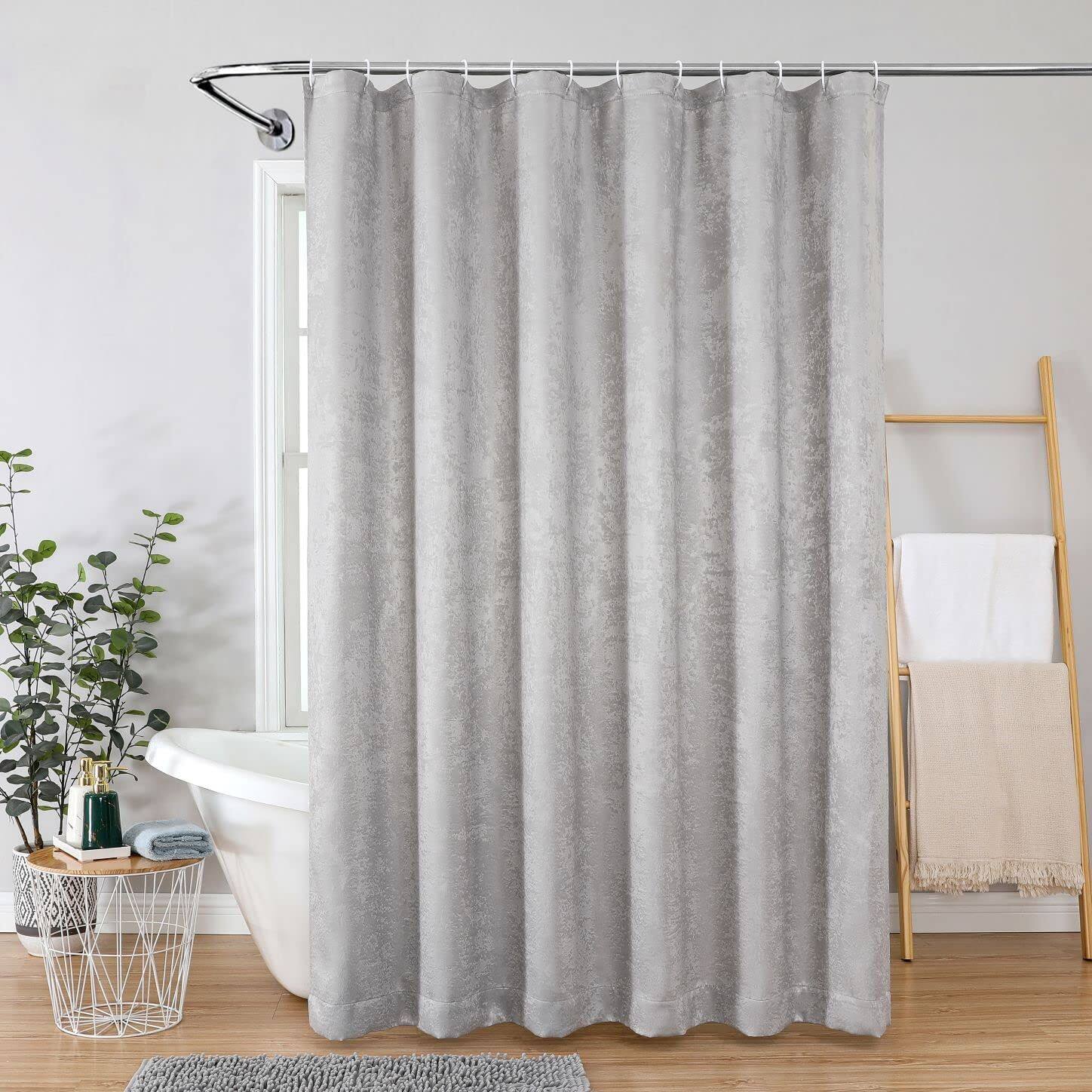 Angle. Kate Aurora - Kate Aurora Serena Elegant Jacquard Woven Fabric Shower Curtain - Standard Size - Silver - Silver.