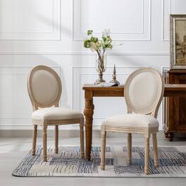 Boyel Living - Cream French Style Solid Wood Frame Linen Fabric Oval Back Dining Chair Set of 2 - Beige