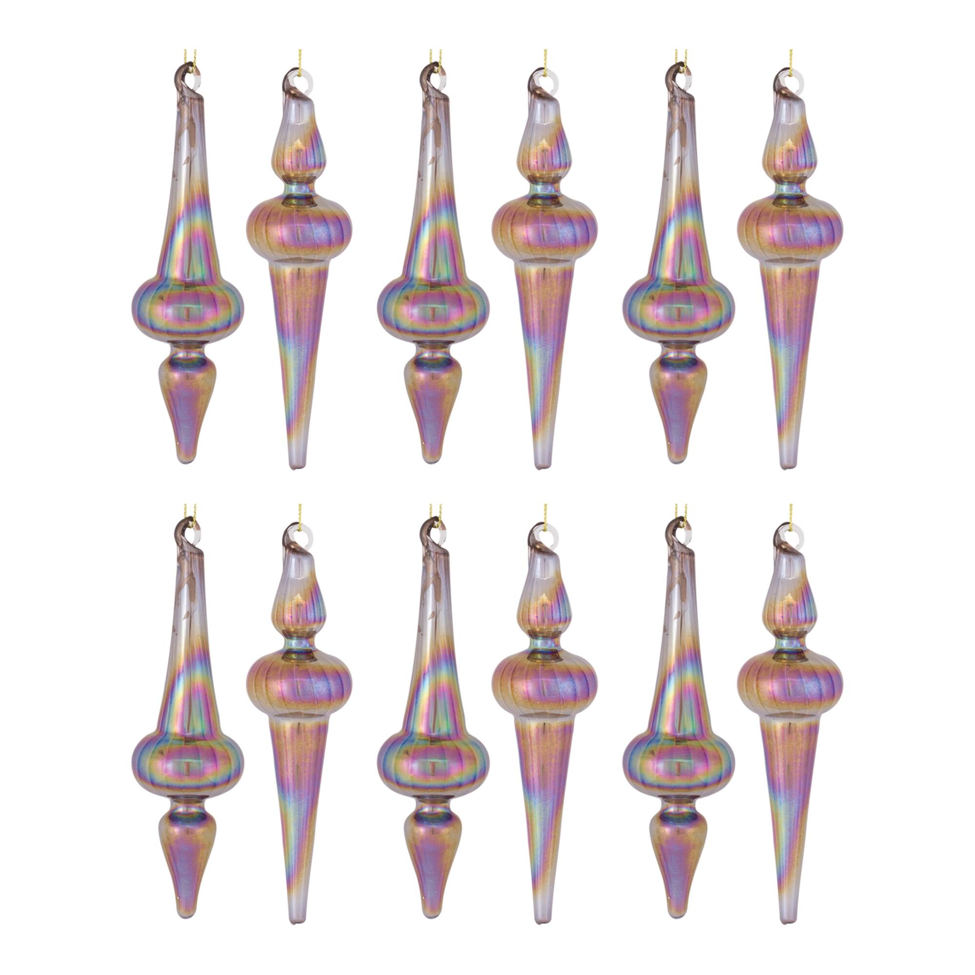 Alt View 2. BreeBe - Irredescent Glass Finial Drop Ornament (Set of 12) - Purple, Bronze.