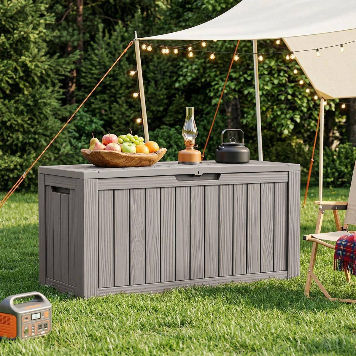 Back. Yardgrace - 85 Gallon Outdoor Storage Box, Resin Waterproof UV-Resistant Deck Box, Reinforced Stability for Patio, Garden - Brown.