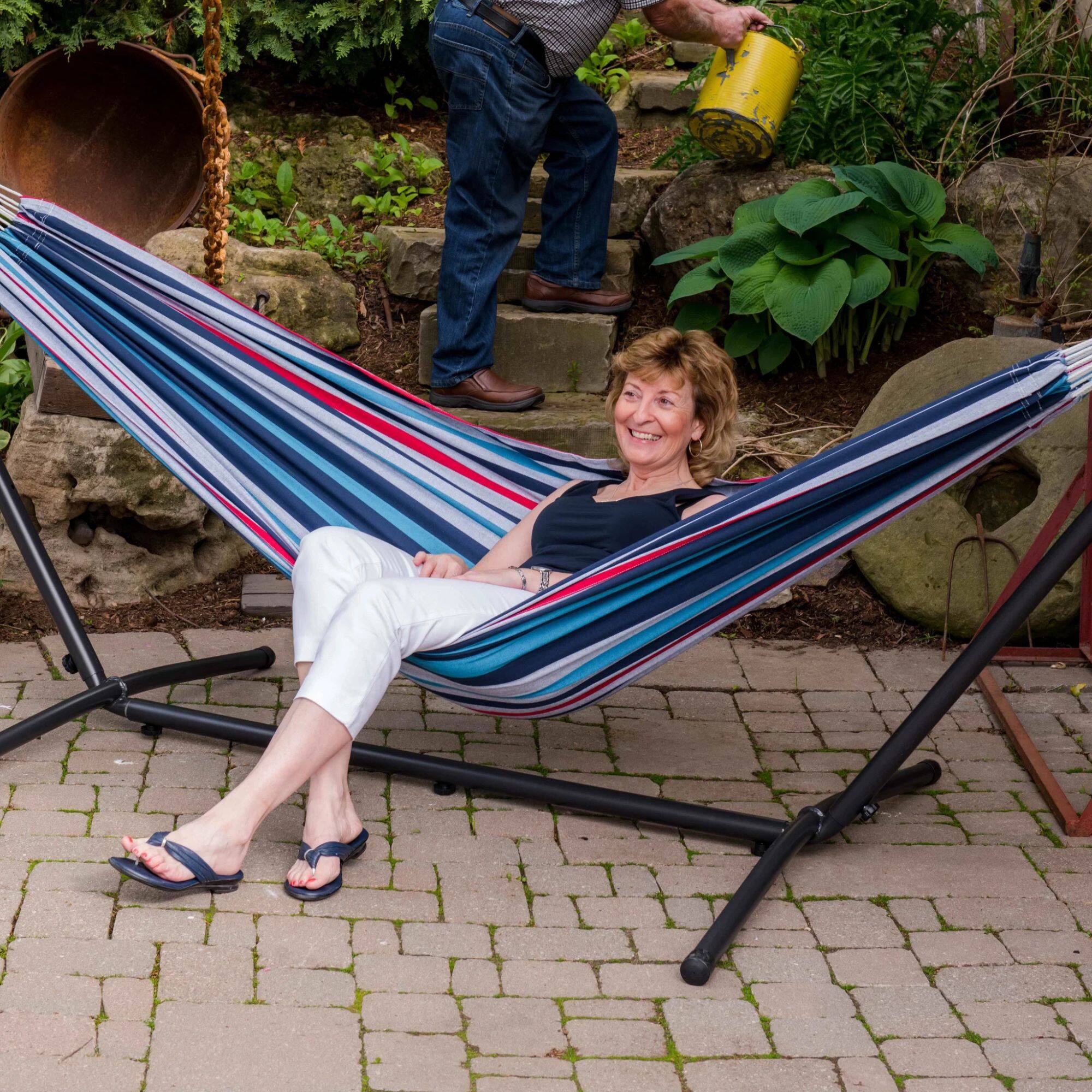 Alt View 3. Vivere - Vivere Double Cotton Hammock, Comfortable Daybed with Steel Stand, 9', Denim - Denim.