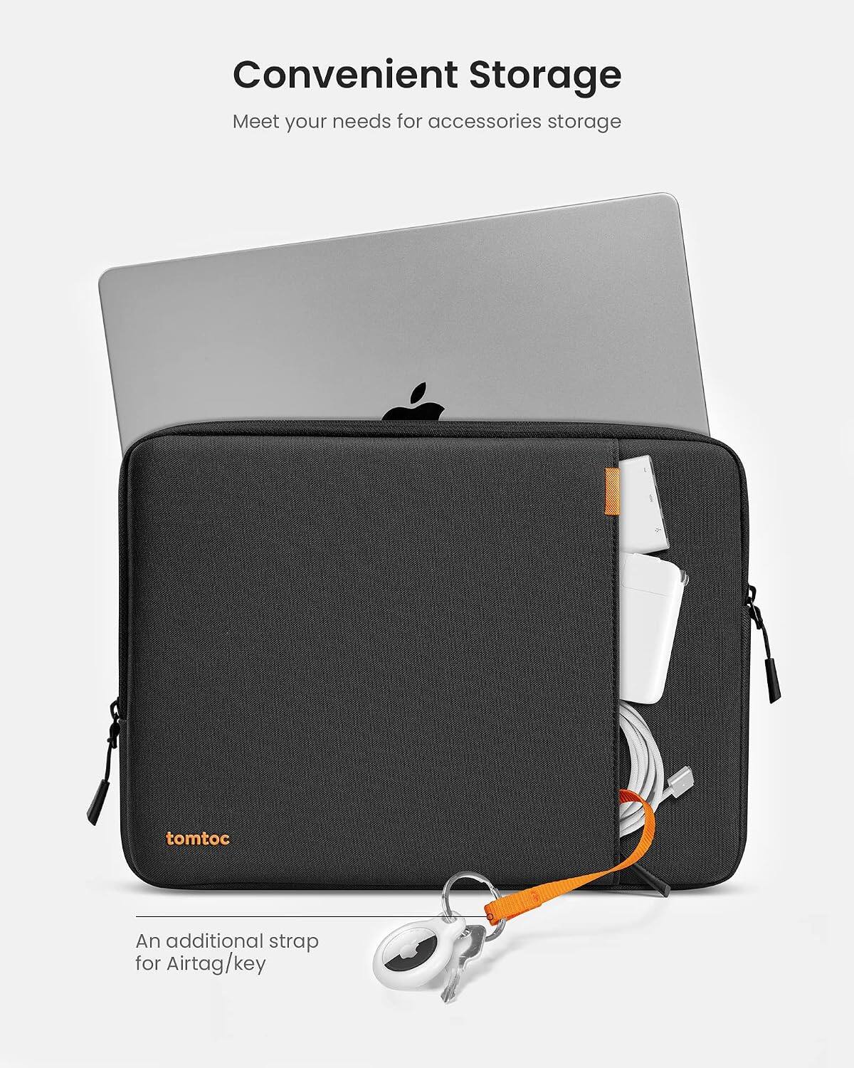 Convenient Storage  
Meet your needs for accessories storage  

tomtoc  

An additional strap for AirTag/key