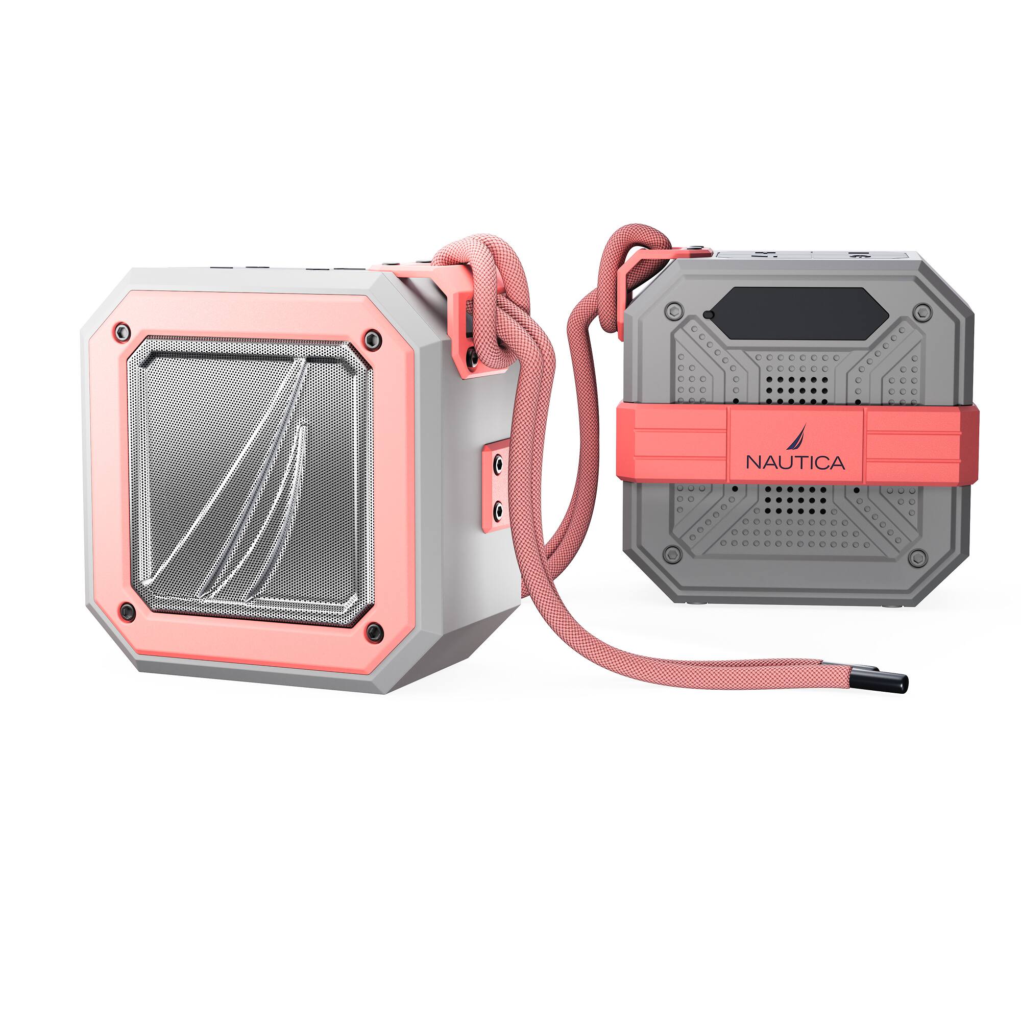 Angle. Nautica - Nautica S100 Bluetooth Portable Speaker, Waterproof Wireless Speaker, Loud Sound, Clear Audio, 15-Hour Playtime - Gray-Pink.
