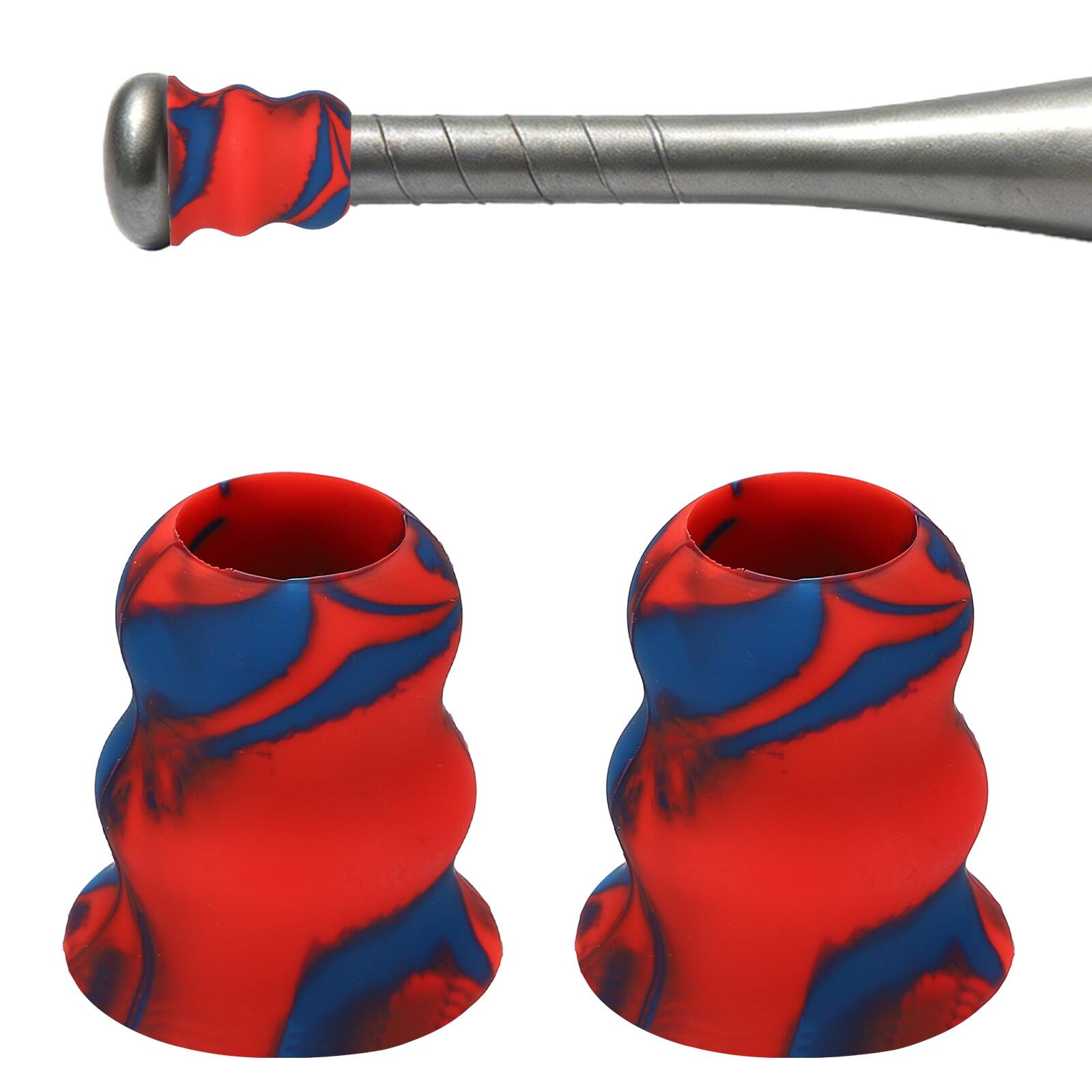 Front. Unique Bargains - Bat Taper, Knob Taper Silicone Non-slip Ergonomic Grip, Easy Installation 2pcs - Fits Most Softball/Baseball Bats - Blue-Red.