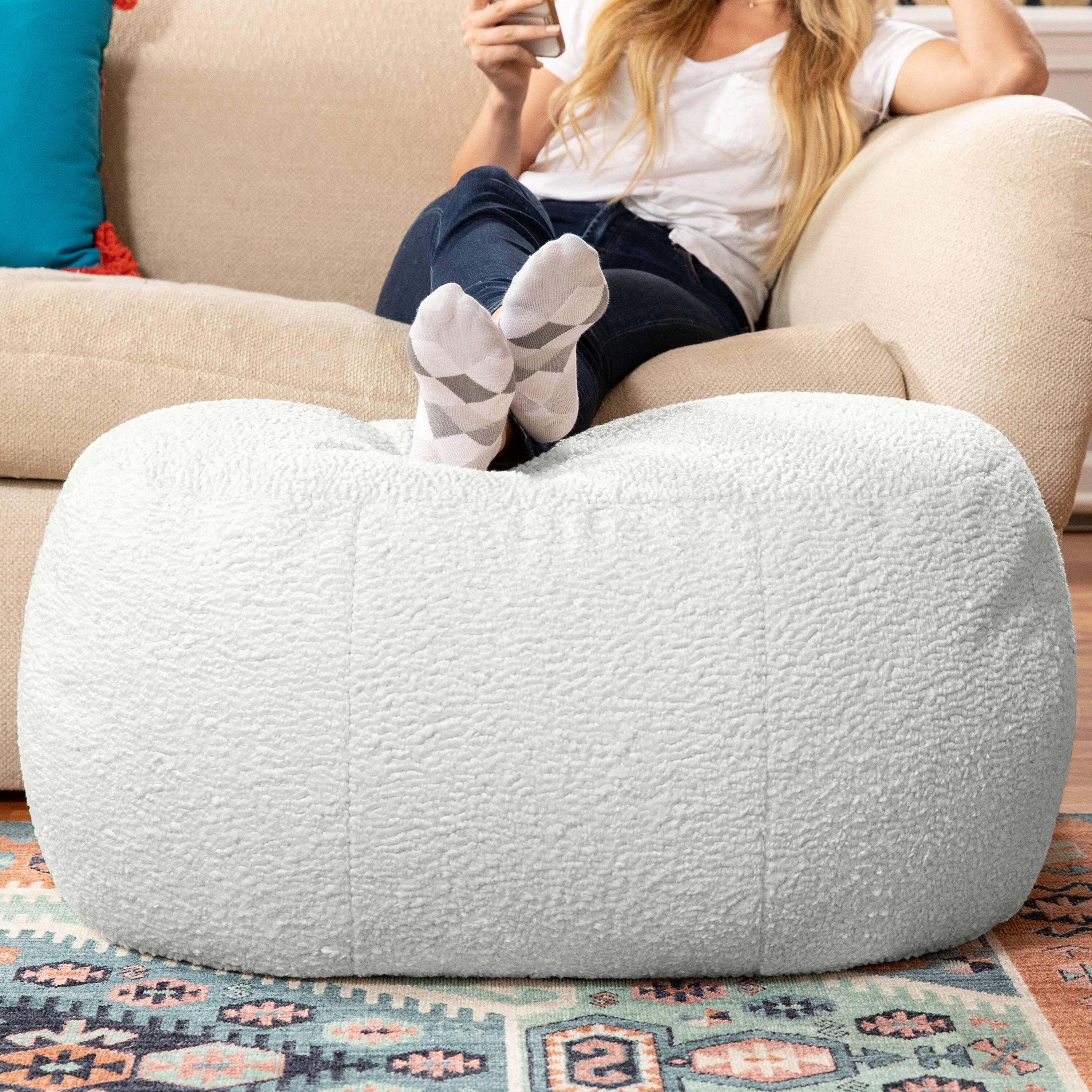 Angle. Jaxx - Jaxx Ellis Ottoman Shearling Faux-Lamb Plush Pouf for Modern Interior Design, Oval, Cloud - Cloud.