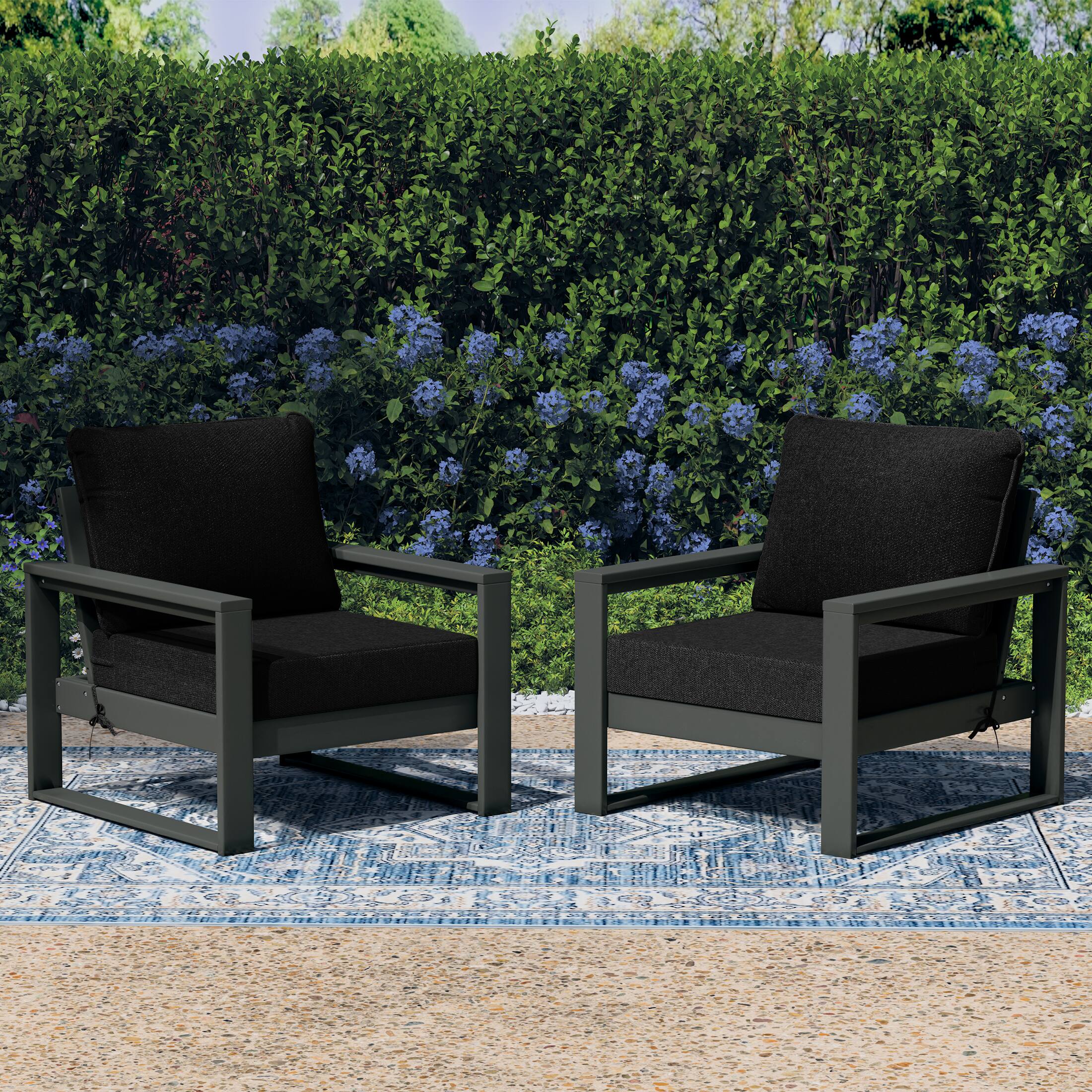 Angle. WestinTrends - WestinTrends Montara Outdoor Modern HDPE Patio Club Chair with Waterproof Deep Seat Cushions (Set of 2) - Black.