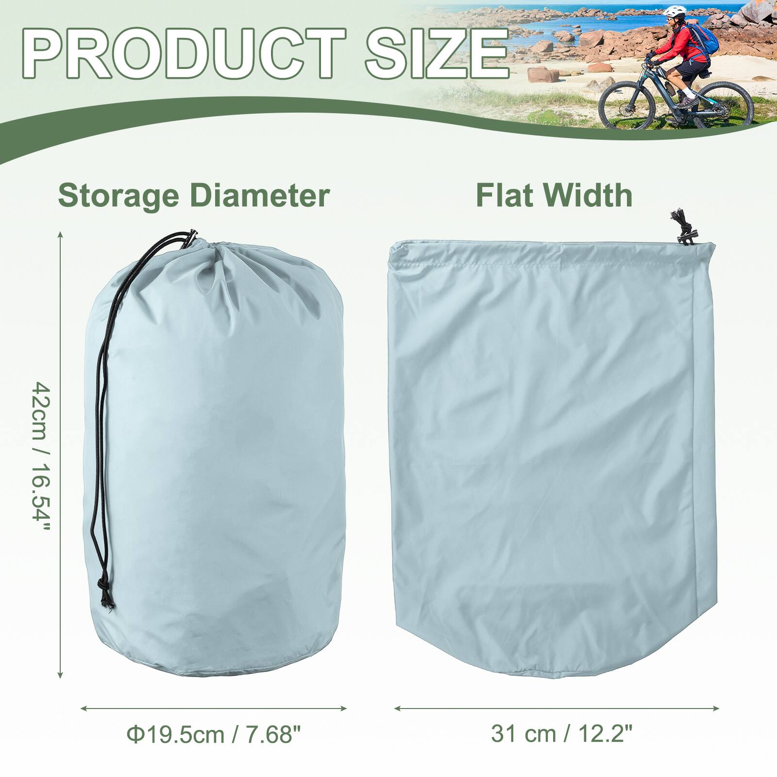 PRODUCT SIZE

Storage Diameter
42cm / 16.54"

Flat Width
31 cm / 12.2"

Storage Diameter
Φ19.5cm / 7.68"