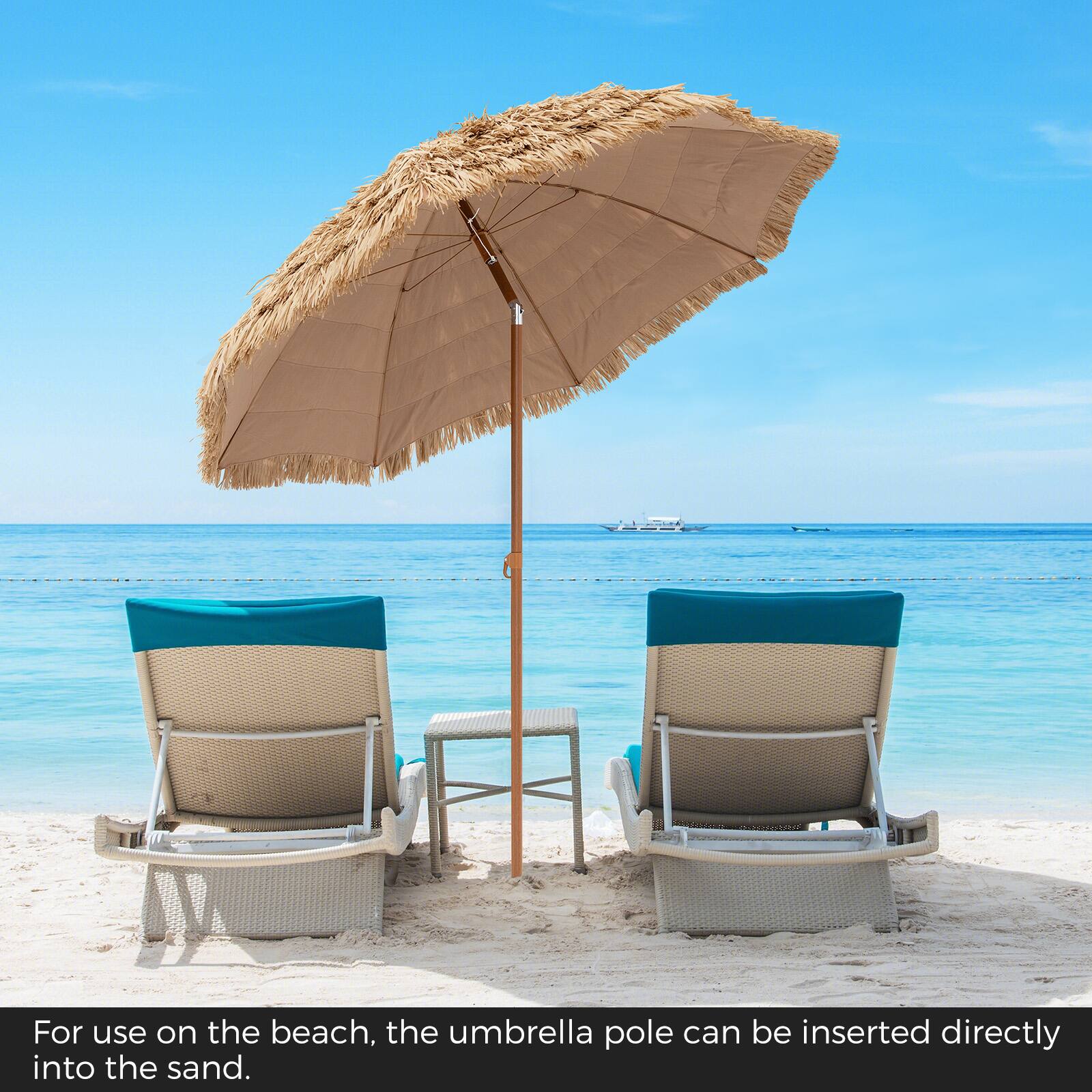 For use on the beach, the umbrella pole can be inserted directly into the sand.