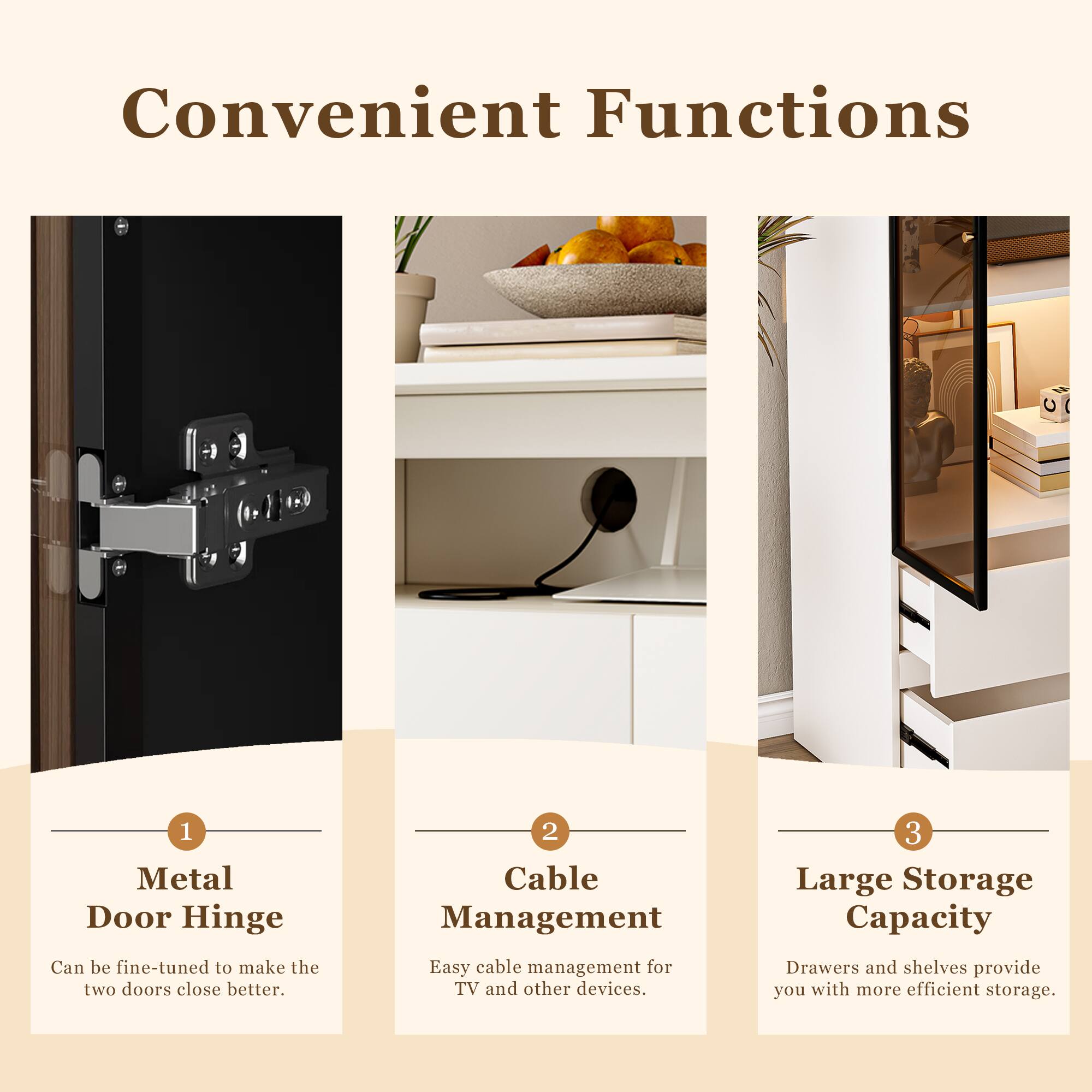 Alt View 5. MSOOB - 126 Inch White Modern Media Console Includes TV Stands And 2 Lighted Glass Display Cabinet - White.