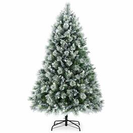 RYHNUYNE - 4FT Flocked Christmas Tree With Pine Eucalyptus Leaves, 404 Tips Hinged Branches Metal Stand Holiday Winter Decor - White+Green