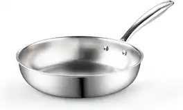 Cook N Home - Classic Tri-Ply Clad 8 Inch S/S Skillet,Saute Frying Pan,Induction,Compatible with All Cooktops,Dishwasher & Oven Safe - Silver