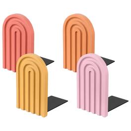 Unique Bargains - 4pcs Boho Arch Bookends, Non-Skid Wood Book Ends Rainbow Wooden, for Shelves Book Stopper Stand, for Home Library Decor - Red/Yellow/Light Orange/Pink