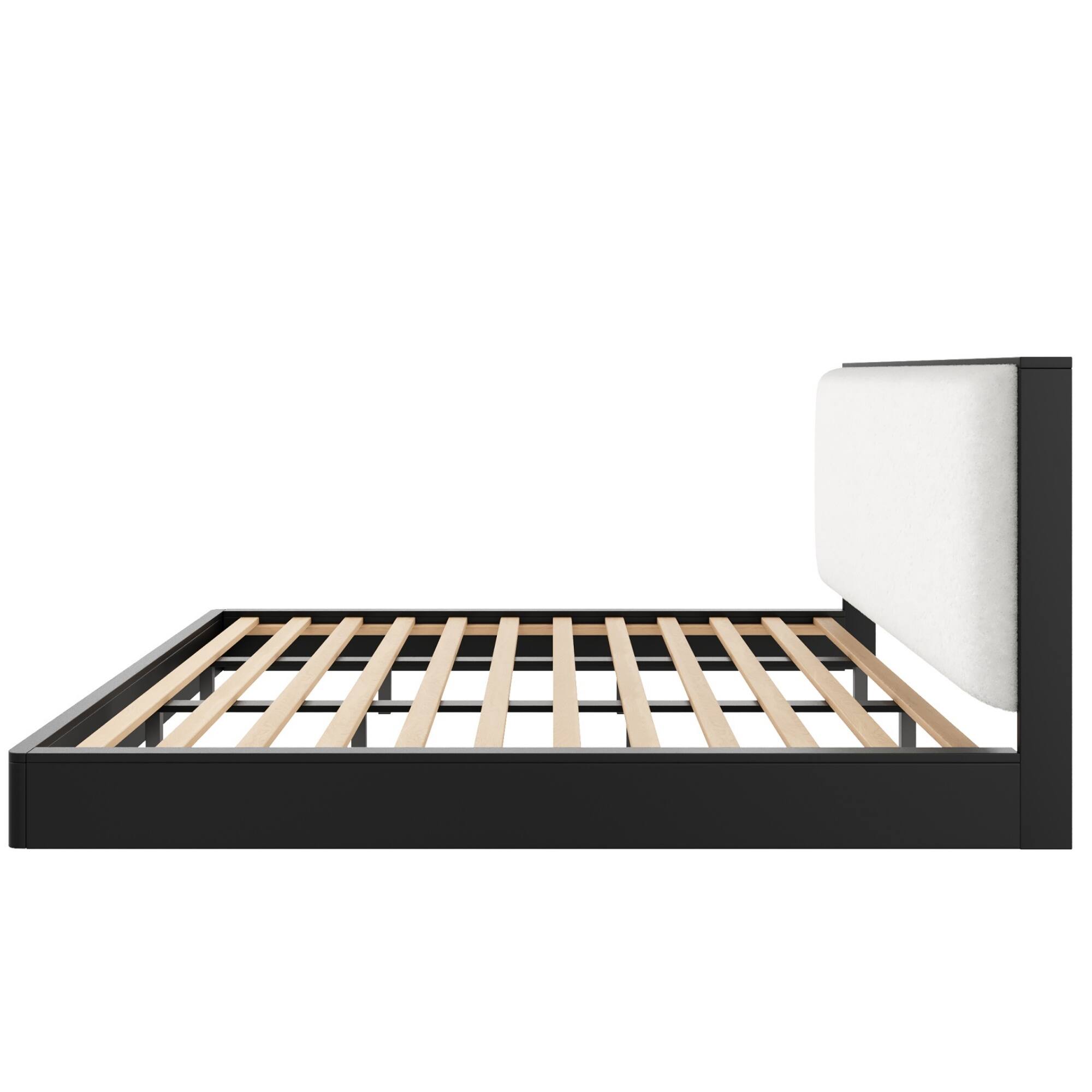 Back. Whisen - King Size Platform Bed Frame with Upholstered Headboard - Black.