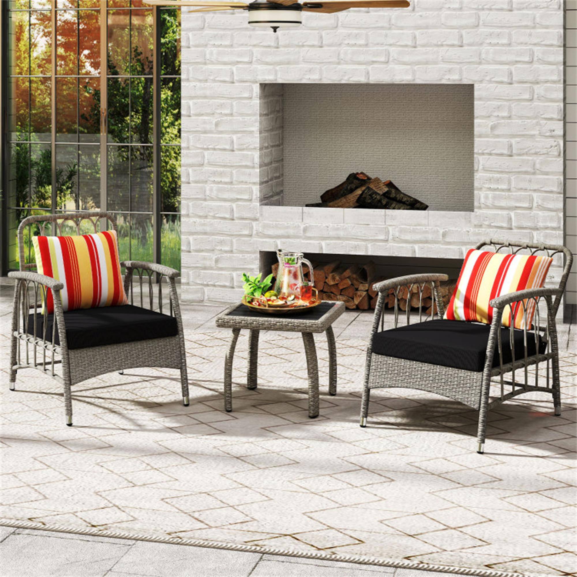 Alt View 6. Boyel Living - Gray 3-Piece Patio PE Wicker Set 5-Level Backrest 46-in L x 37-in W x 24-in H - Gray.