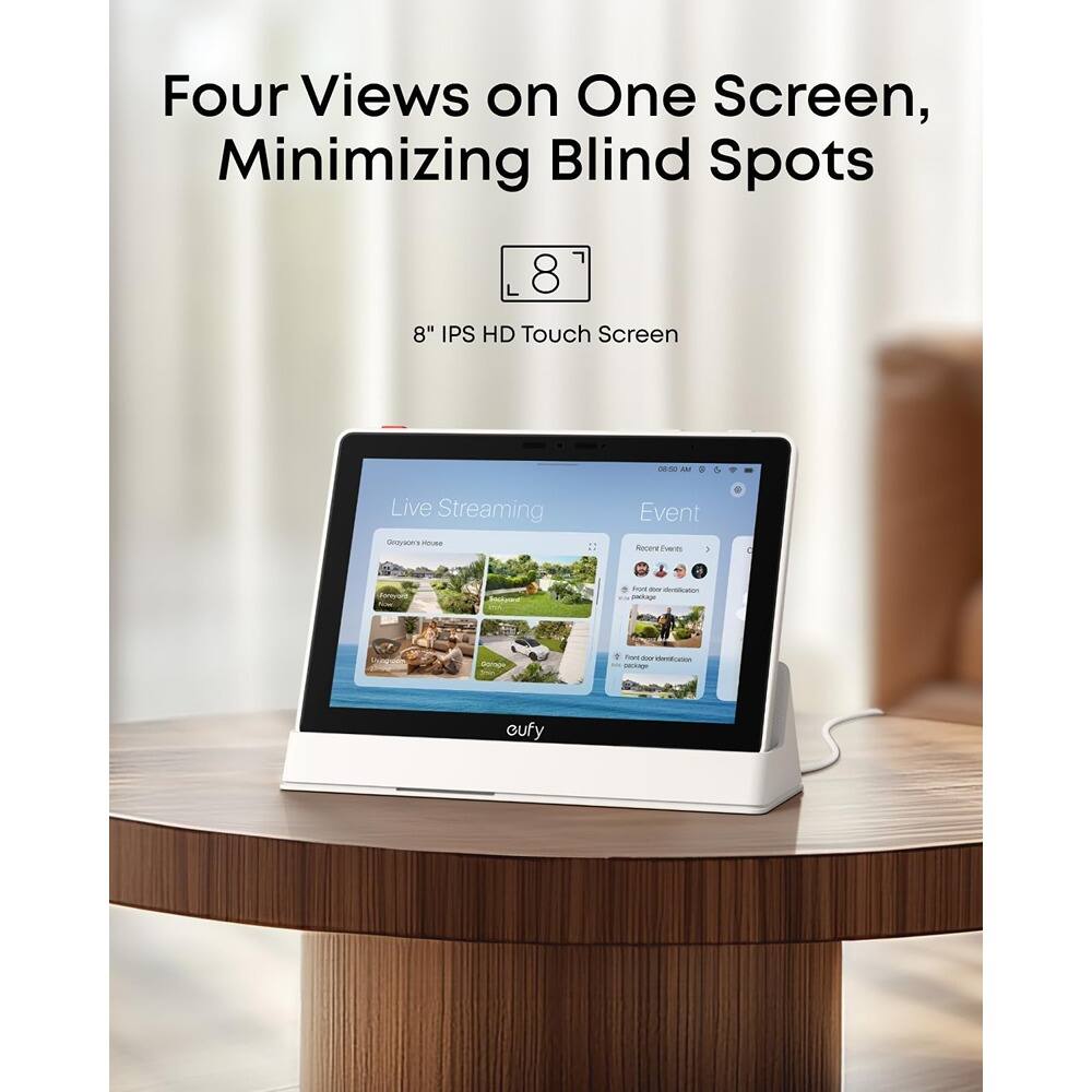 Four Views on One Screen, Minimizing Blind Spots

8" IPS HD Touch Screen

Live Streaming

Event

Recent Events
Front door identification
Package
Front door identification
Package