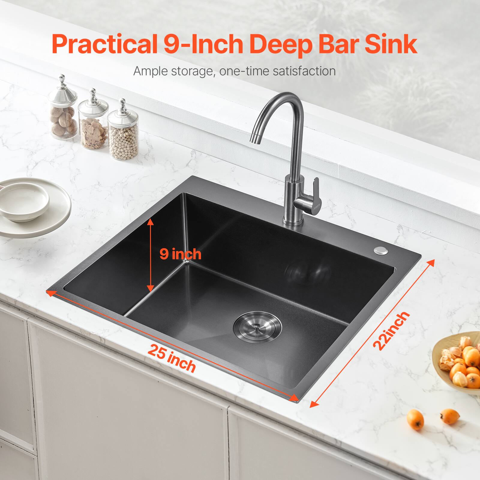 Practical 9-Inch Deep Bar Sink, Ample storage, one-time satisfaction, 9 inch, 25 inch, 22 inch