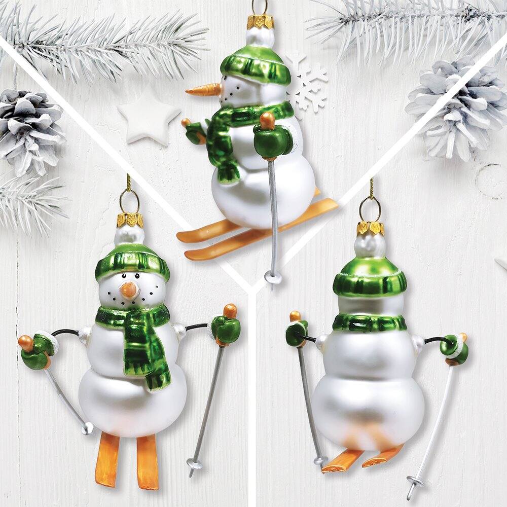Alt View 1. OrnamentallyYou - Classic Winter Snowman Set of 4 Glass Christmas Ornaments Nostalgic Holiday Collection Set - Multi-colored.