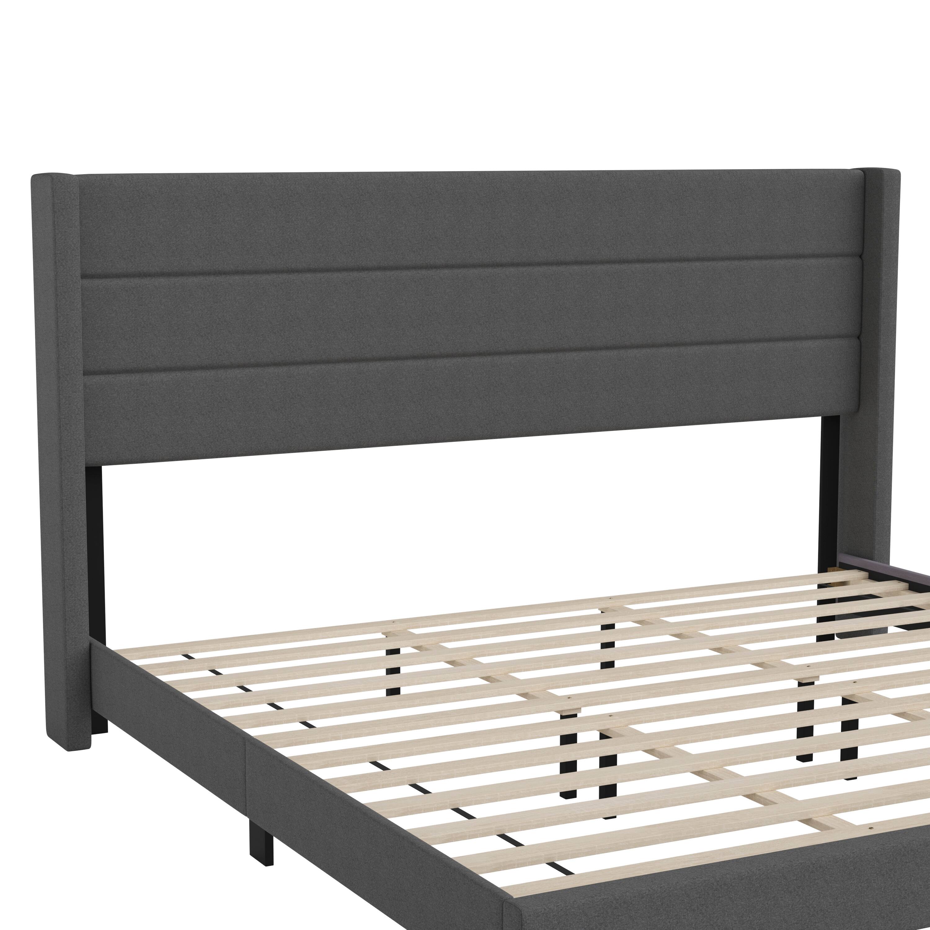 Alt View 10. Emma + Oliver - Upholstered Platform Bed with Wingback Headboard - Charcoal.
