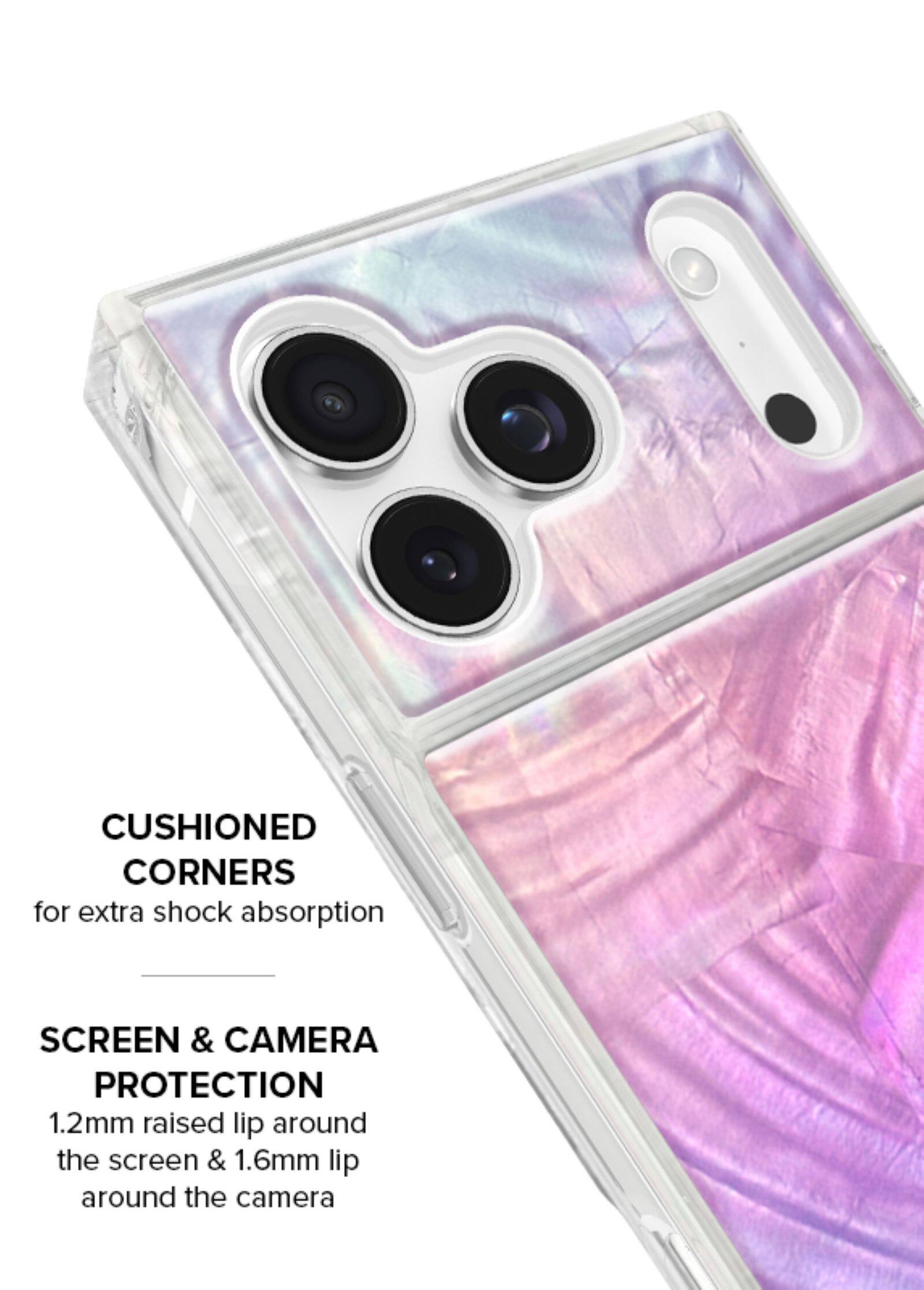 CUSHIONED CORNERS for extra shock absorption

SCREEN & CAMERA PROTECTION
1.2mm raised lip around the screen & 1.6mm lip around the camera