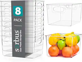 Sorbus - Clear Fridge Bins Set of 8 - Containers with Handles