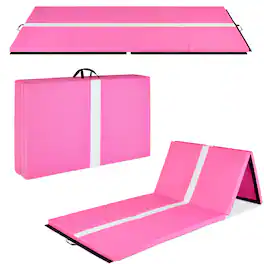 Best Choice Products - 10ftx4ftx2in Folding Gym Mat 4-Panel Gymnastics Workout Floor Mats w/ Handles - Pink Stripe