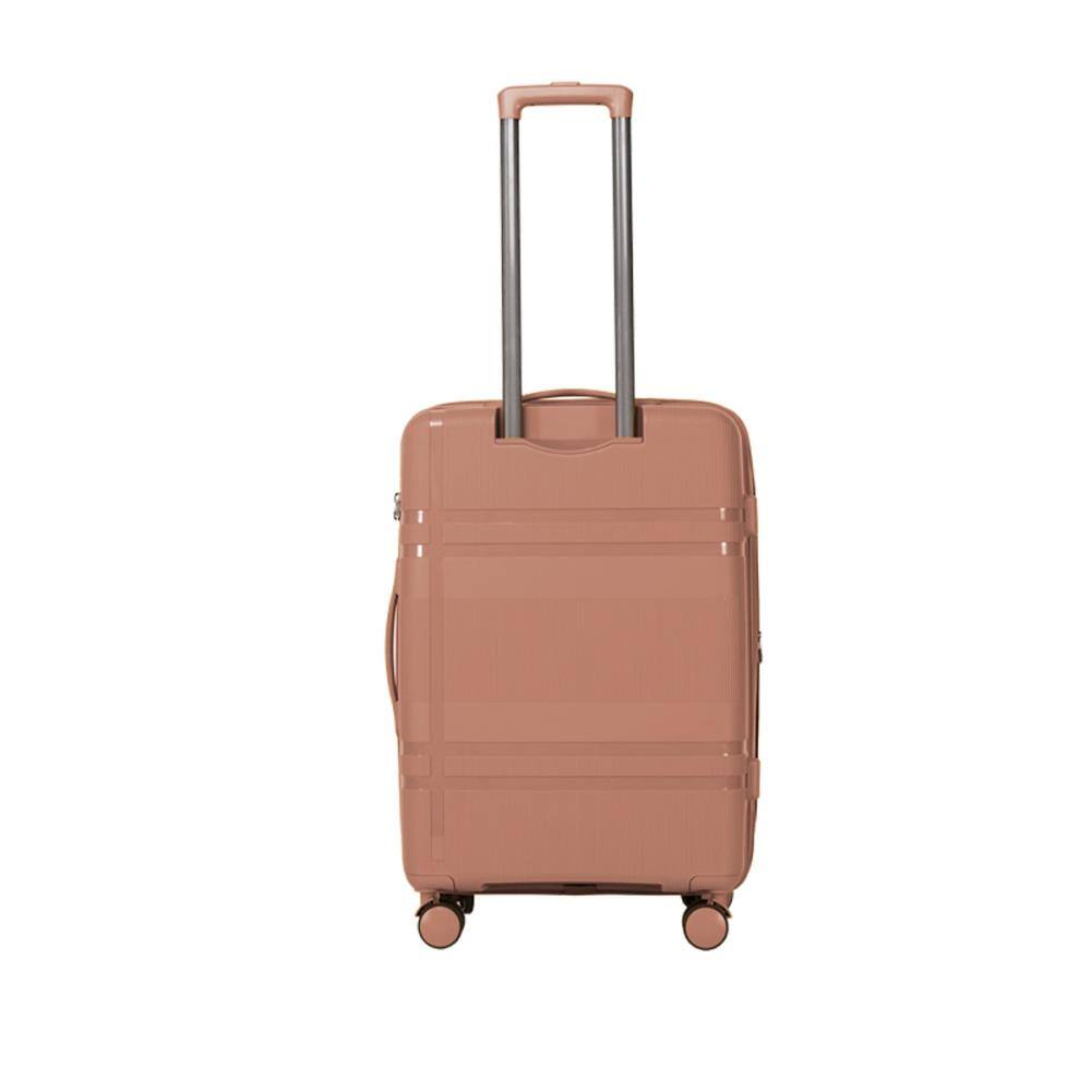 Angle. BreeBe - 6 Piece Expandable Hardshell Luggage Set with Spinner Wheels, Lightweight Travel Suitcase with Password Lock - Rose Gold.