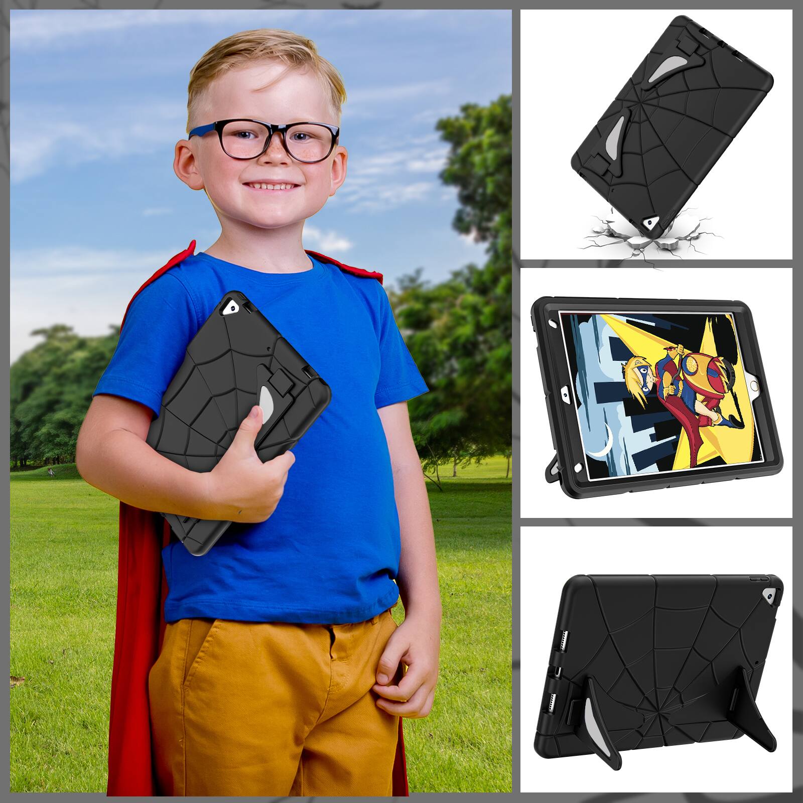 Alt View 2. Dteck - Rugged Case for Apple iPad (9th Generation) 10.2" 2021, Shockproof Dual-Layer Cover Built-In Kickstand and Pencil Holder - Black.