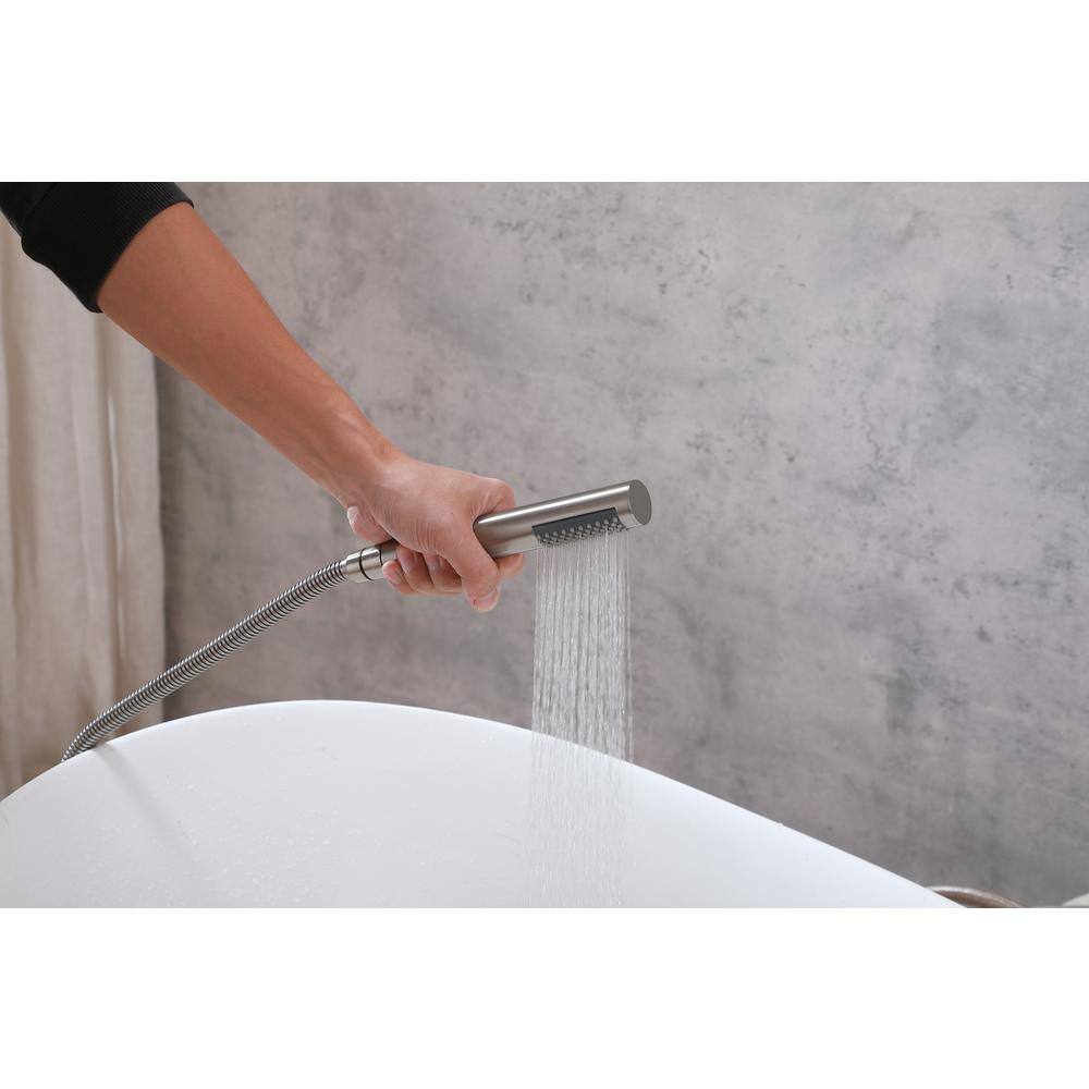 Alt View 7. Elegant Kitchen and Bath - Steven Floor Mounted Roman Tub Faucet with Handshower in Brushed Nickel - Brushed Nickel.