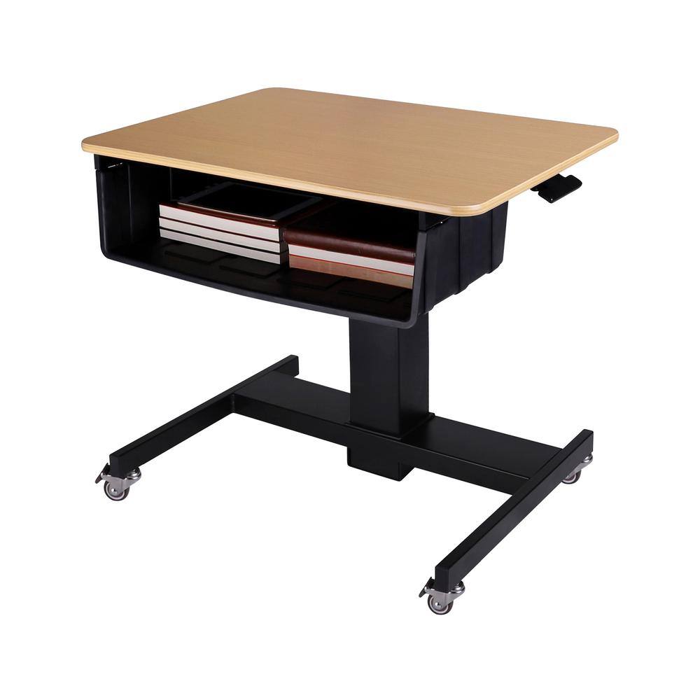 Left. Rocelco - 28" Height Adjustable Mobile School Standing Desk - Brown.