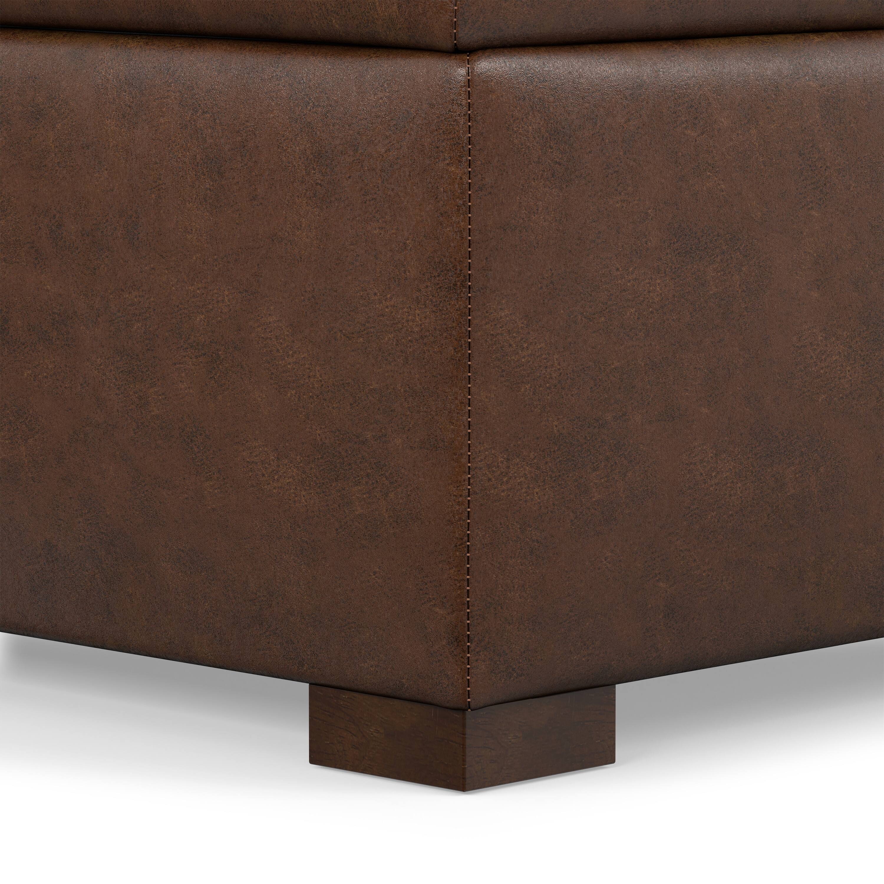 Alt View 6. Simpli Home - Gabbie 36 inch Wide Square Coffee Table Storage Ottoman in Distressed Chestnut Brown Vegan Leather - Distressed Chestnut Brown.