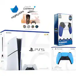 PlayStation 5 Slim Disc with Extra Controller, Trigger Stop Kit and MightySkins Decal Voucher - PlayStation 5