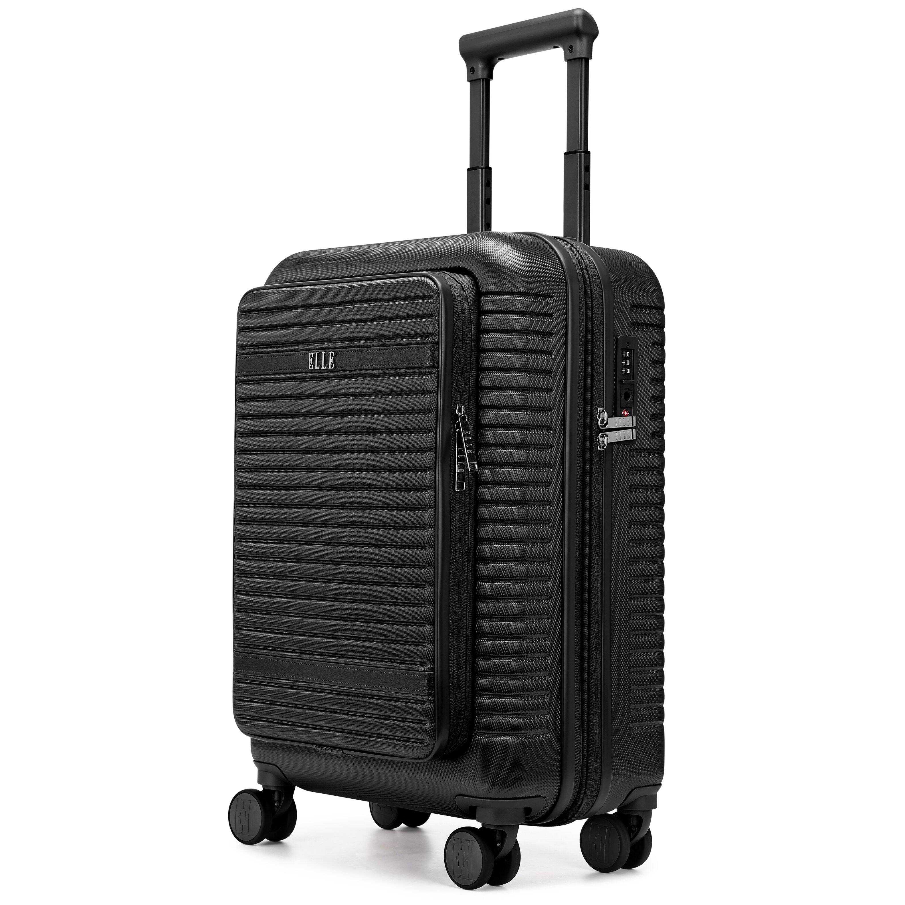 Angle. Elle - Escape Expandable Carry-on Suitcase with Front Laptop Pocket | Black - Black.