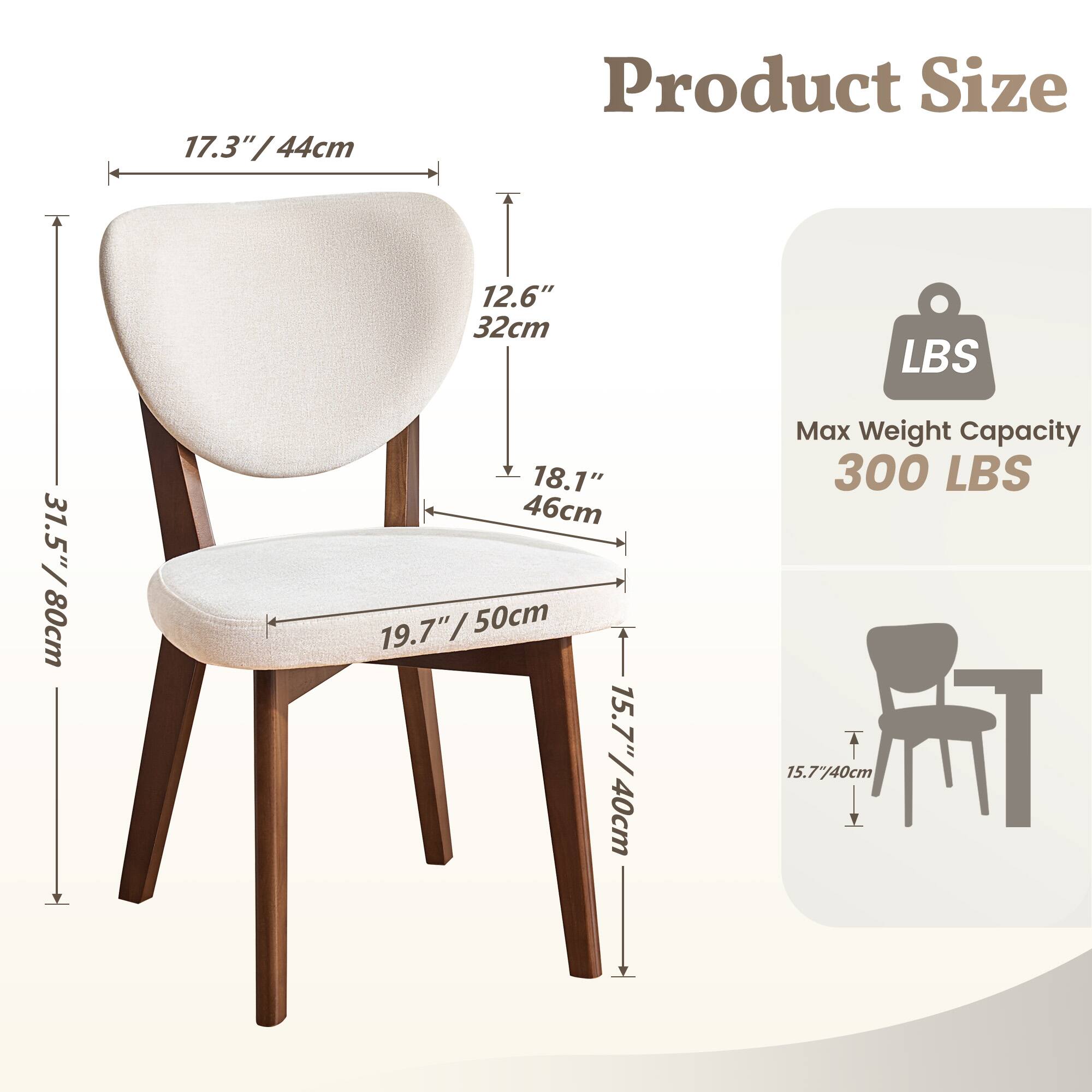 Product Size

- Seat Height: 17.3" / 44cm
- Seat Depth: 19.7" / 50cm
- Seat Width: 19.7" / 50cm
- Back Height: 12.6" / 32cm
- Back Width: 17.3" / 44cm
- Overall Height: 31.5" / 80cm
- Overall Width: 19.7" / 50cm
- Overall Depth: 15.7" / 40cm

Max Weight Capacity: 300 LBS