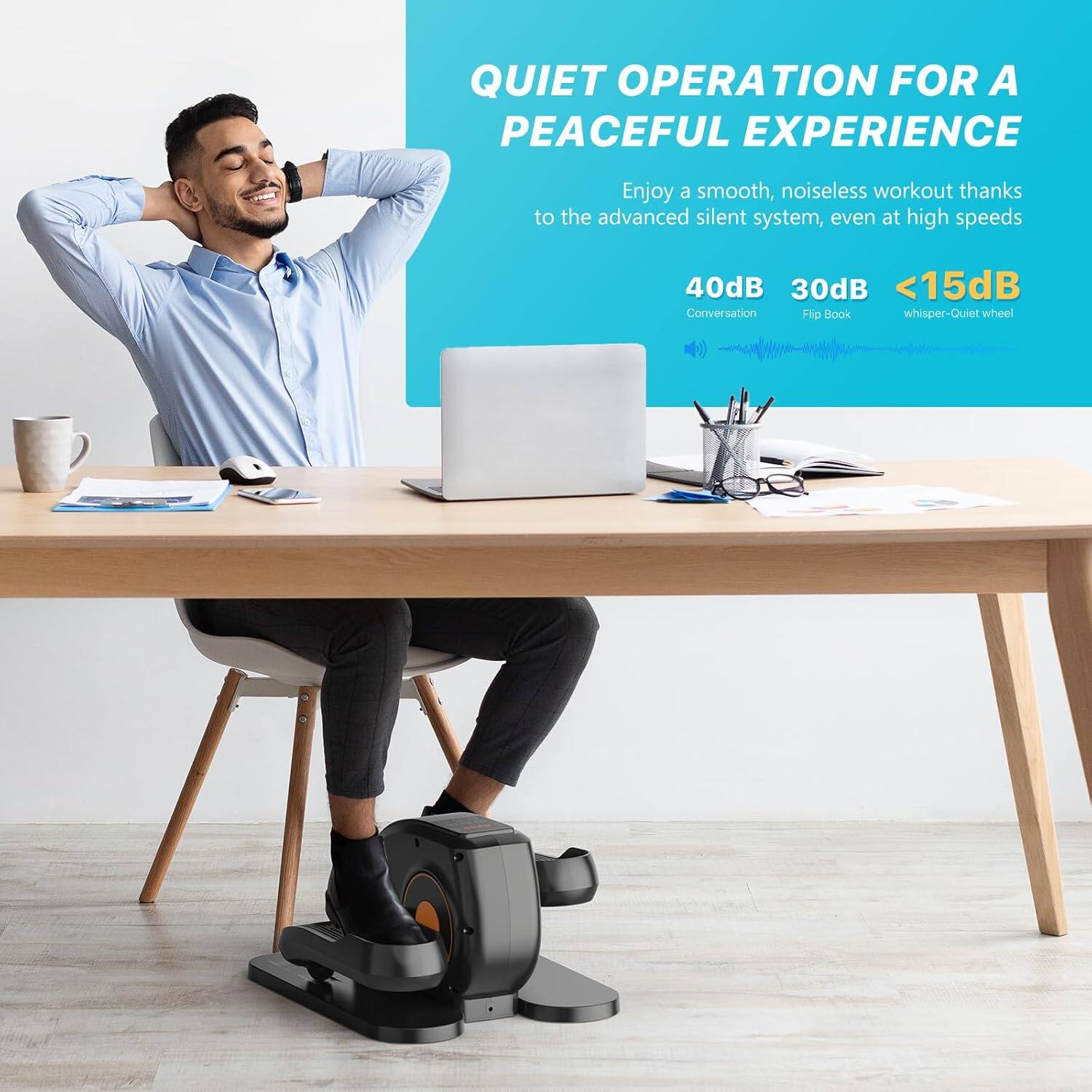 QUIET OPERATION FOR A PEACEFUL EXPERIENCE

Enjoy a smooth, noiseless workout thanks to the advanced silent system, even at high speeds

40dB - Conversation  
30dB - Flip Book  
<15dB - whisper-Quiet wheel