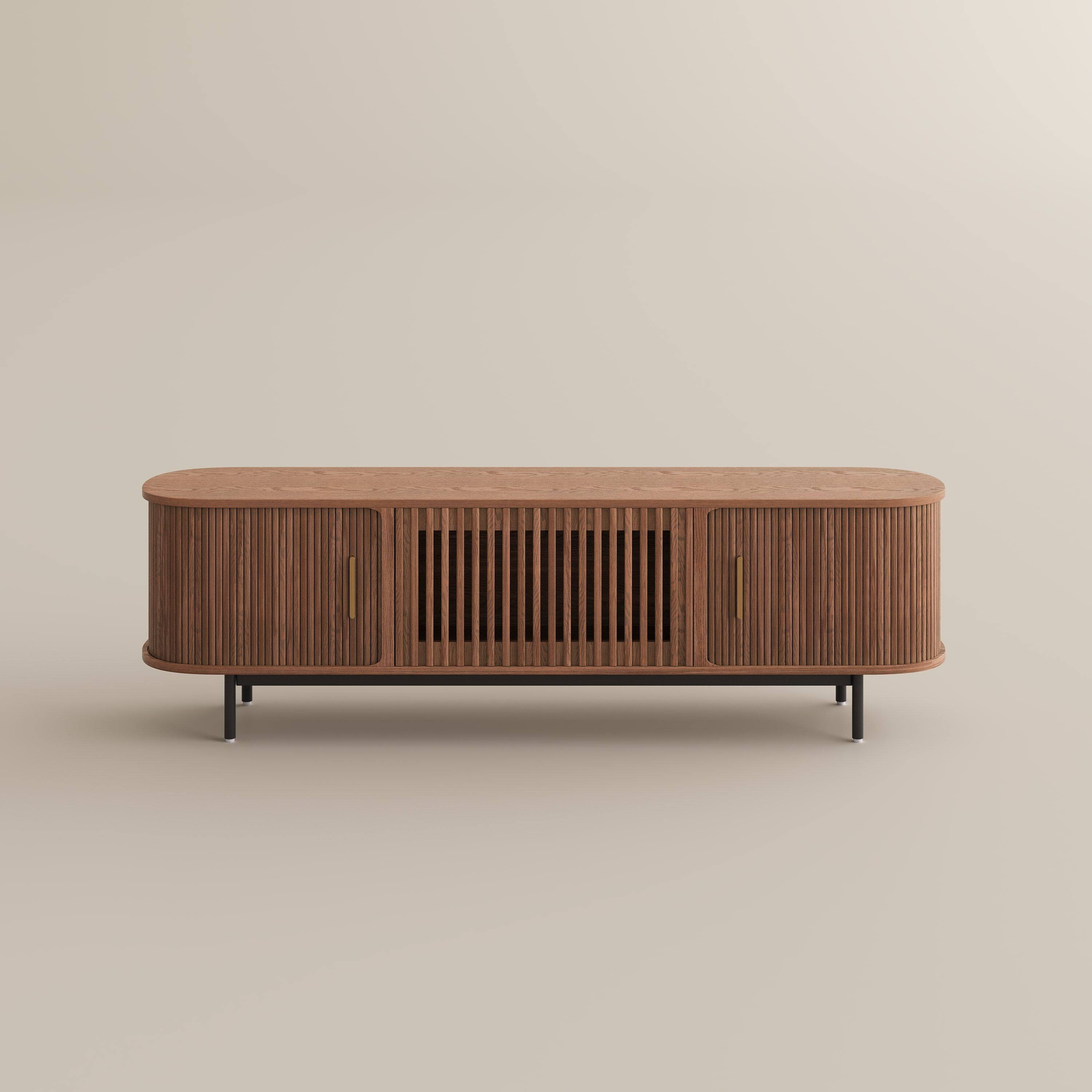 Alt View 7. POVISON - 71"Mid-Century Modern Tambour Door TV Stand ,Walnut - Walnut.