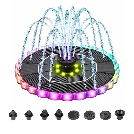 Front. Dartwood - Solar Bird Bath Fountain for Garden - Solar Powered Water Feature with 7 Spray Nozzles for Outdoor Use.