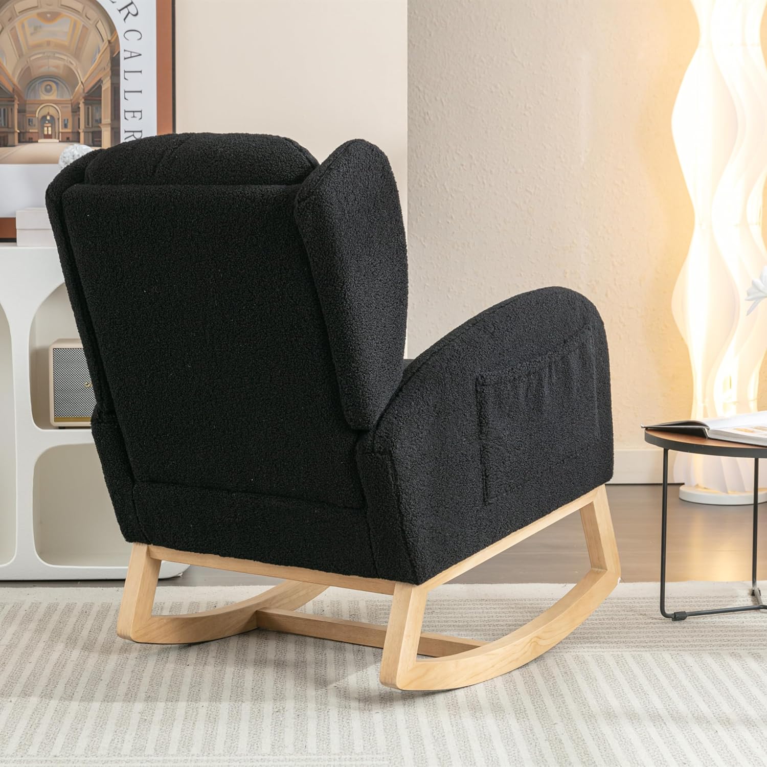 Alt View 3. Trinkets Crazed - Teddy Rocking Glider Chair for Nursery Mid Century Modern Rocking Accent Chair with Side Pockets - Black.