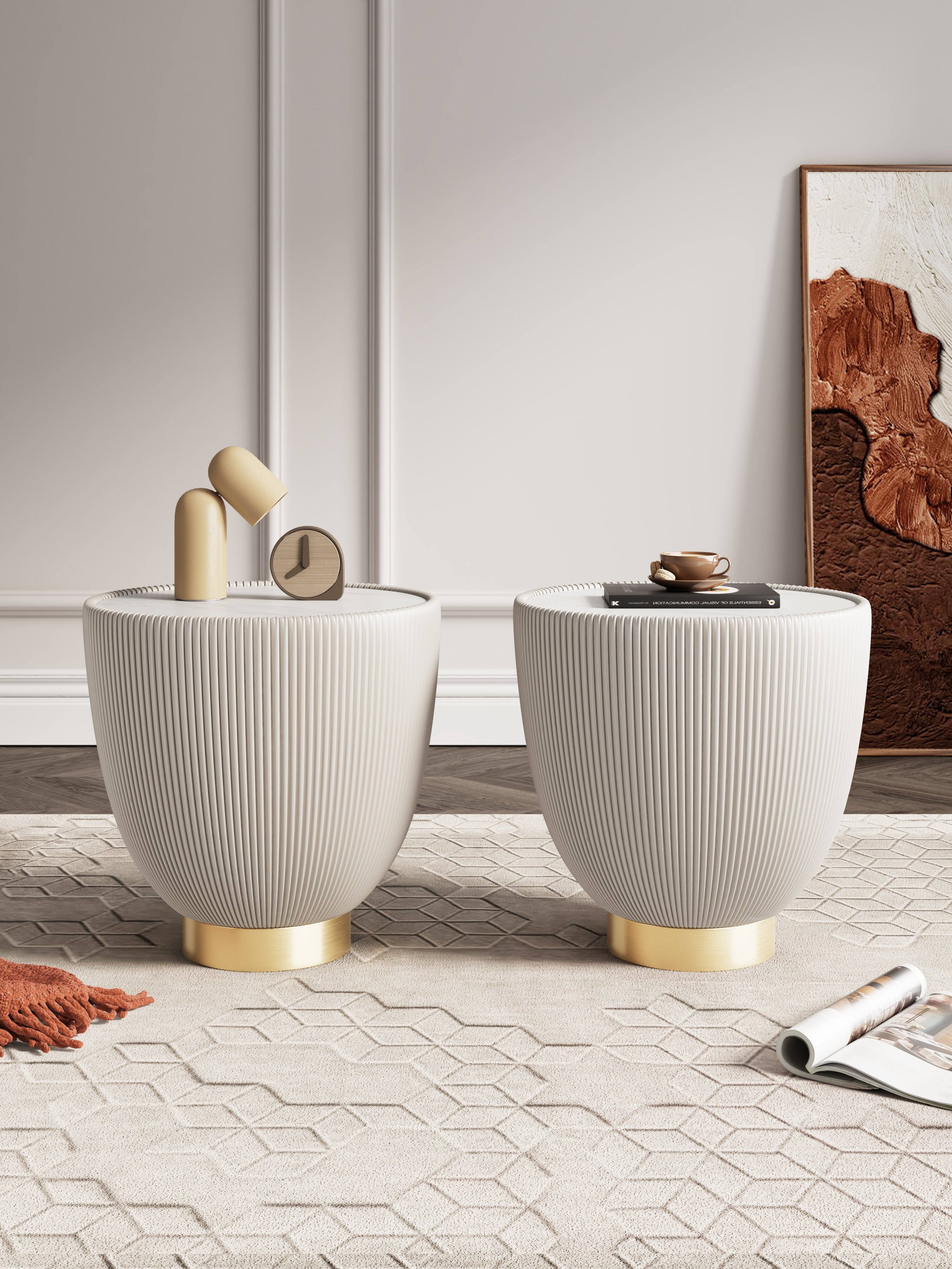 Angle. Manhattan Comfort - Anderson Modern Sintered Stone Top Upholstered End Table - Set of 2 - Cream.