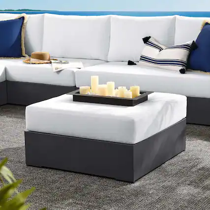 Front. Modway - Tahoe Outdoor Patio Powder-Coated Aluminum Ottoman by Modway - Gray White.
