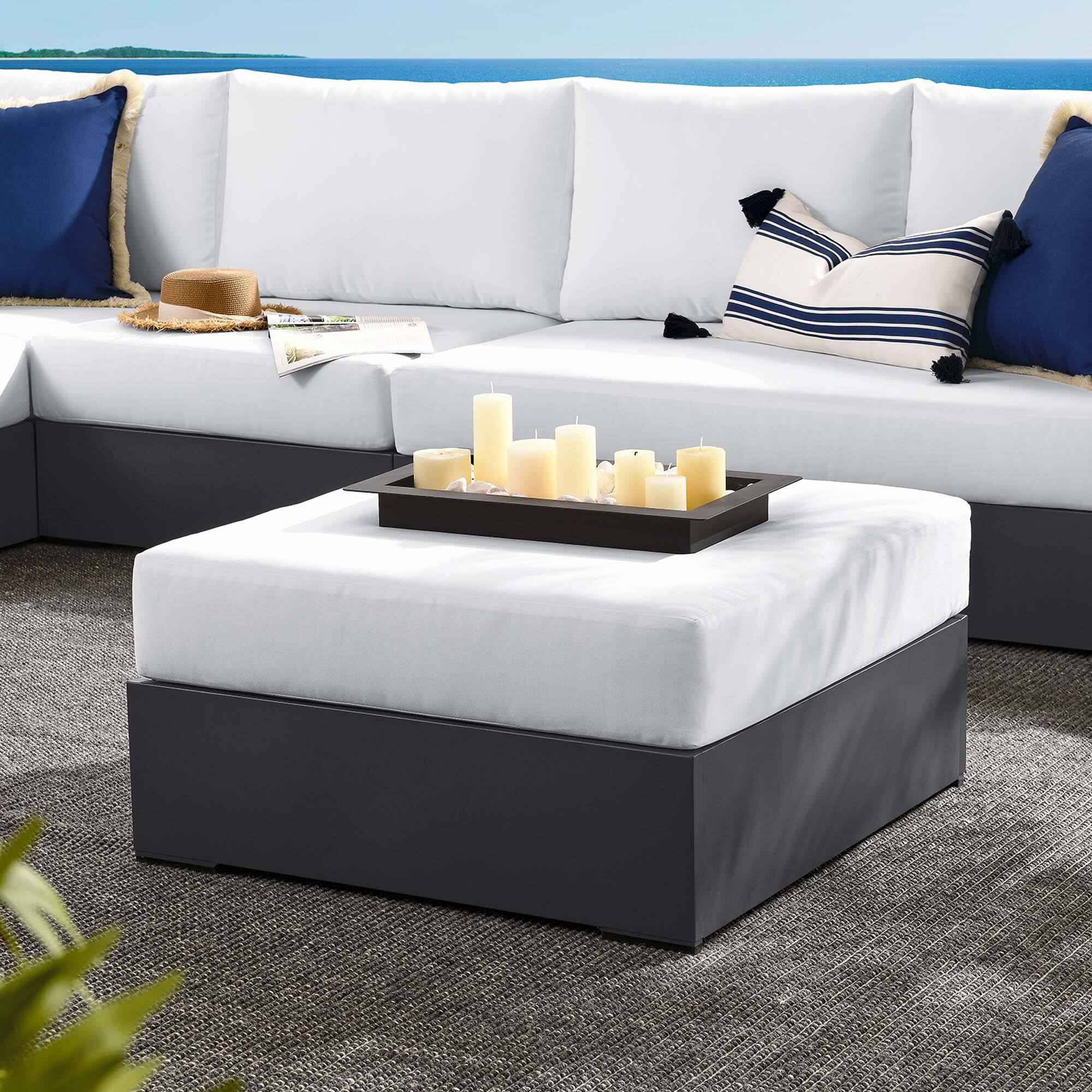 Front. Modway - Tahoe Outdoor Patio Powder-Coated Aluminum Ottoman by Modway - Gray White.
